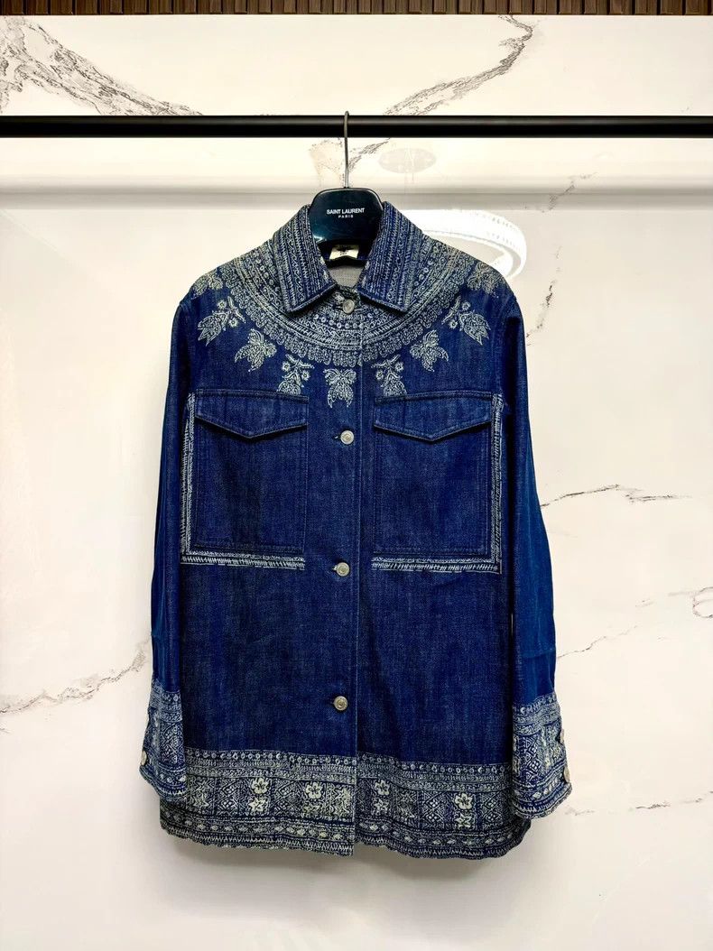 Dior Dior Denim Print Bee Jacket Outerwear- DMC Size US S / EU 44-46 / 1 - 1 Thumbnail