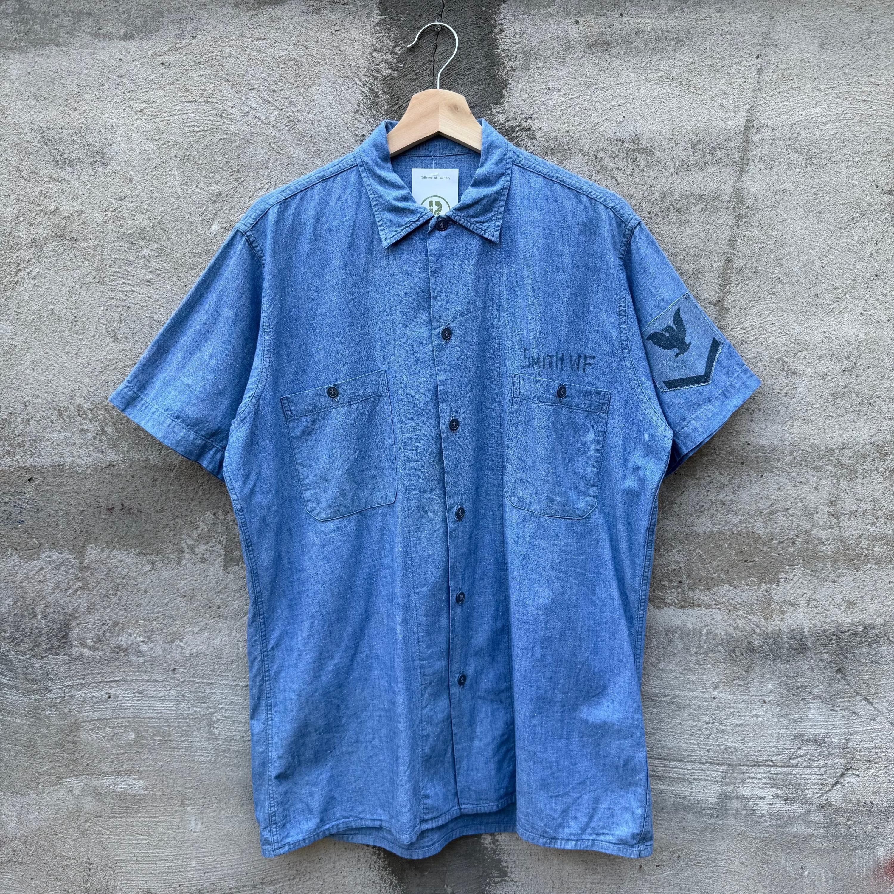 Vintage 60's USN Chambray Short Sleeve Selvedge Button Down Shirt Size US M / EU 48-50 / 2 - 1 Thumbnail