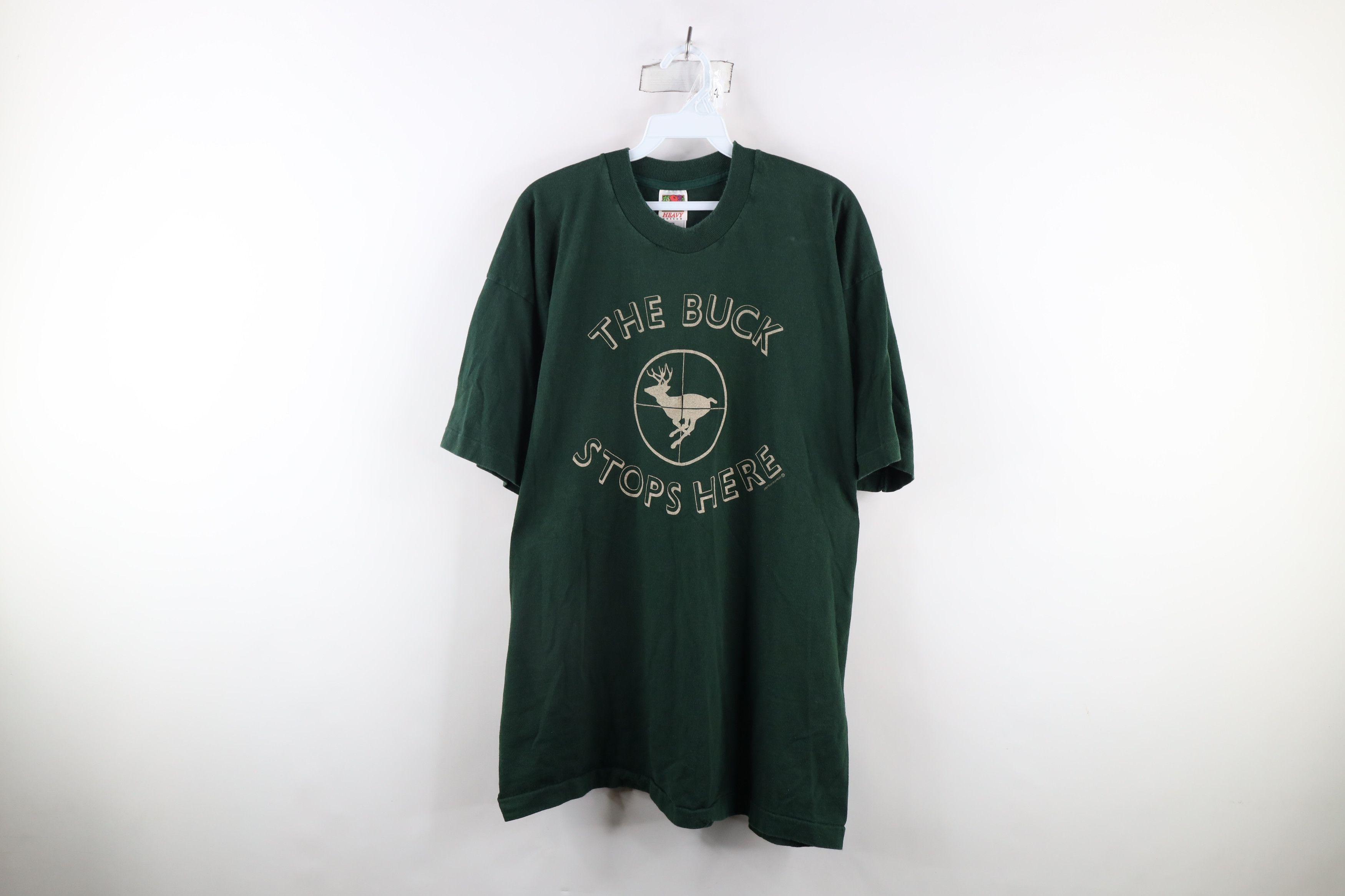 Vintage Vintage 90s Streetwear Buck Stops Here Deer Hunting T-Shirt Size US XXL / EU 58 / 5 - 1 Thumbnail