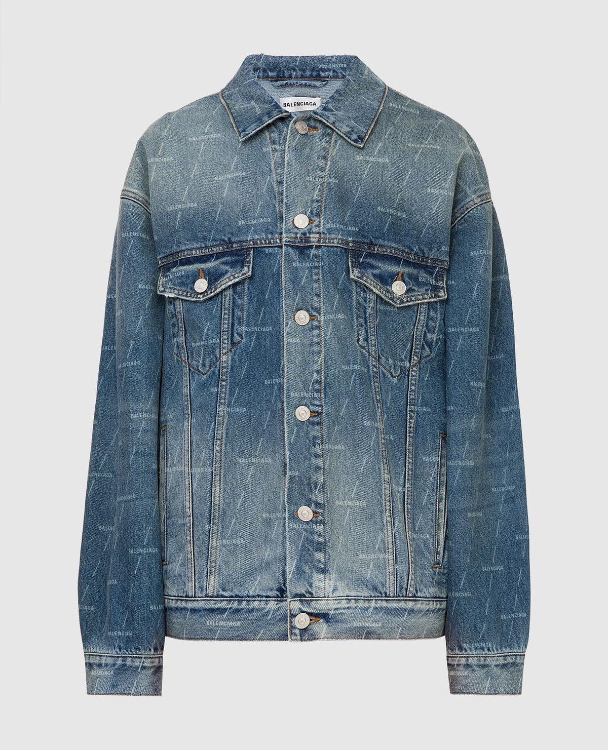 Balenciaga Balenciaga Washed Blue Monogram Logo jean Jaket Size US L / EU 52-54 / 3 - 1 Thumbnail
