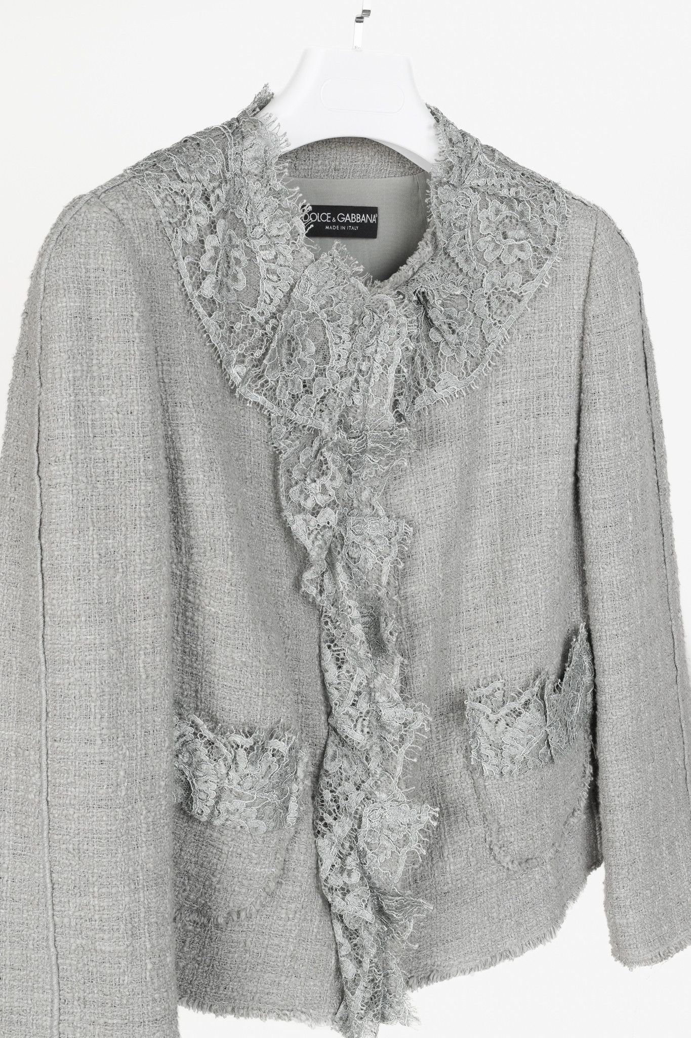 Dolce & Gabbana Dolce and Gabbana Grey Tweed Lace-Trim Suit Jacket Size M / US 6-8 / IT 42-44 - 3 Thumbnail