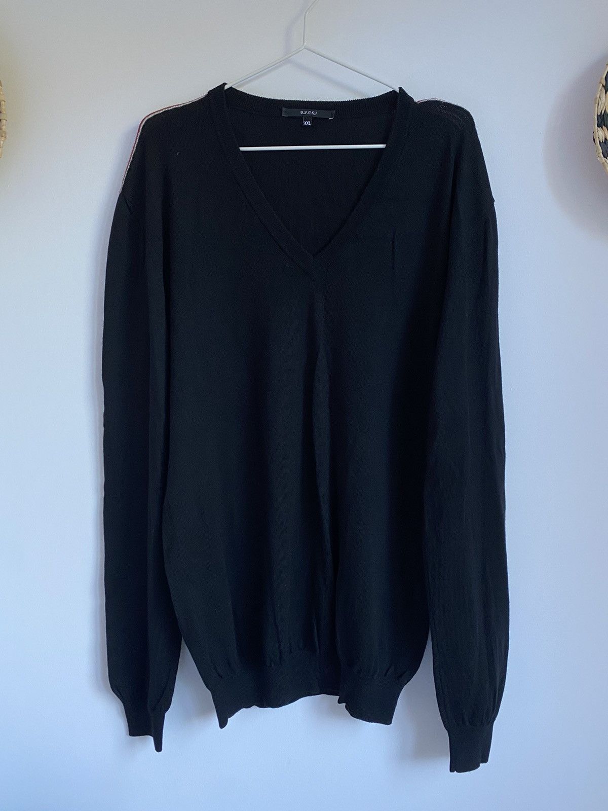 image of Gucci V Neck Sweater Stripes Wool in Black, Men's (Size 2XL)