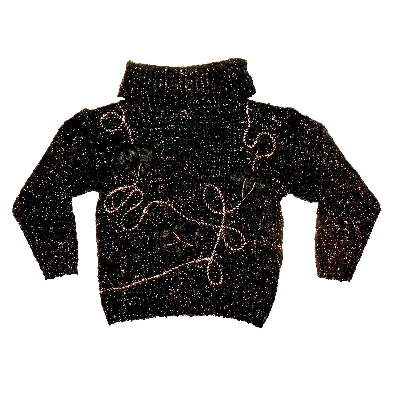 Vintage 80s Black & Gold Lurex Metallic COWL Neck Sweater Size XS / US 0-2 / IT 36-38 - 2 Thumbnail