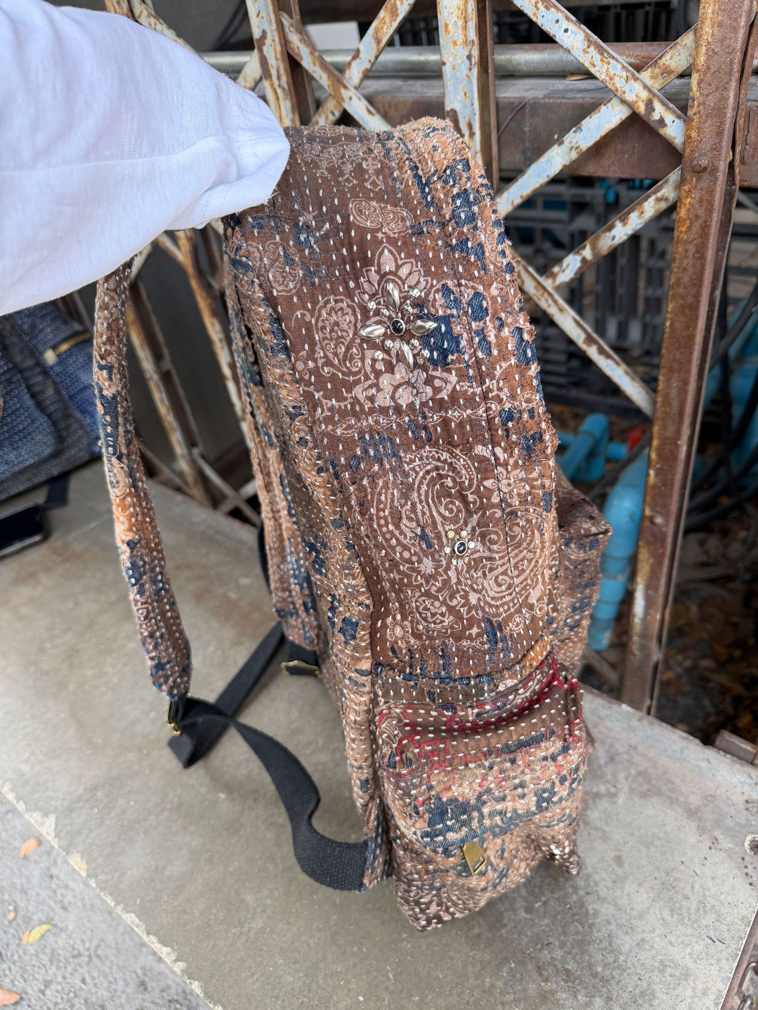 Japanese Brand BORO SASHIKO Studded FLOWER Backpack 🕷️🕸️ Size ONE SIZE - 16 Thumbnail