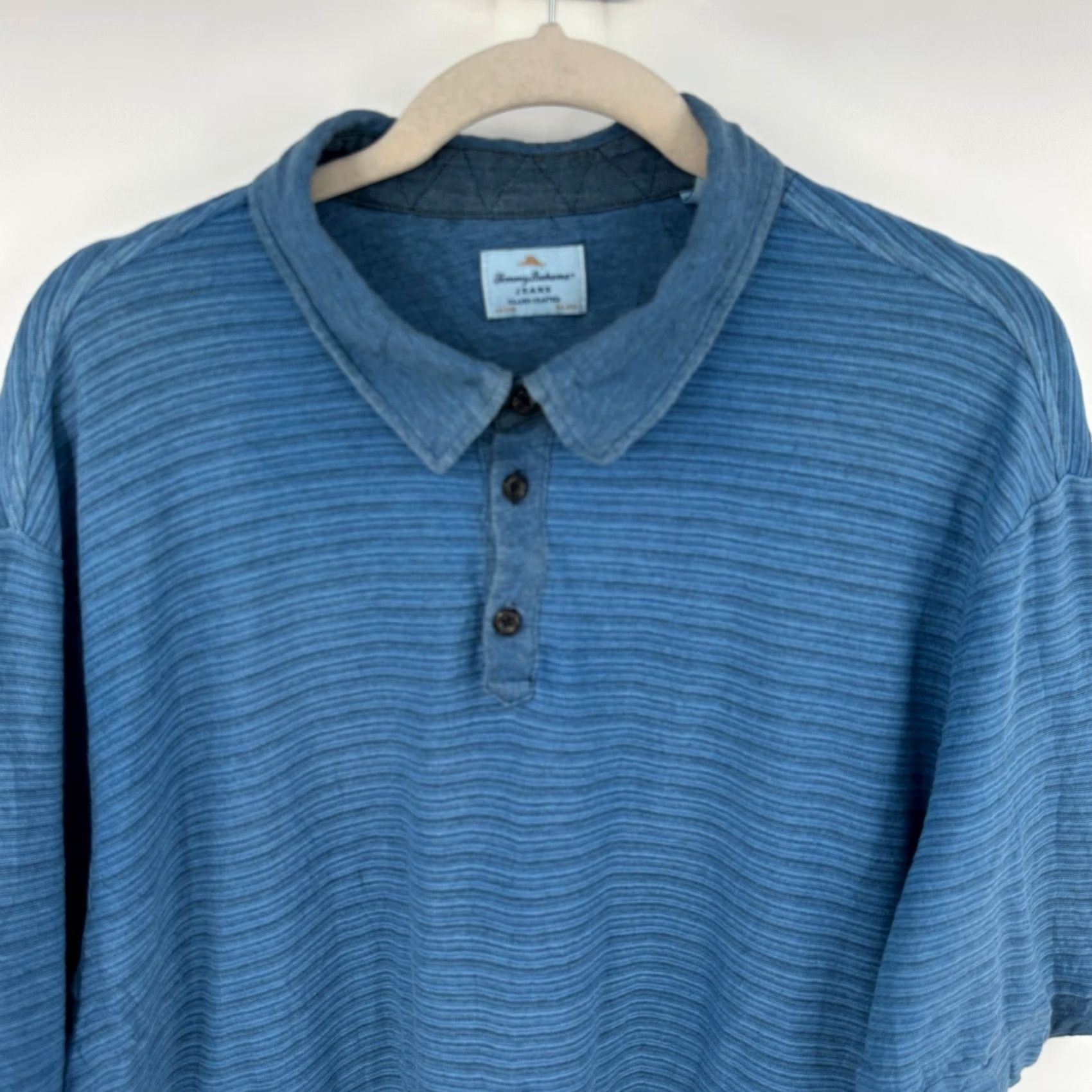 Tommy Bahama Tommy Bahama Jeans Polo Shirt Striped Short Sleeve Mens XL Blue Beach Island Zone 100% Cotton Button-Down Collared Classic Fit Summer Spring Size US XL / EU 56 / 4 - 2 Thumbnail