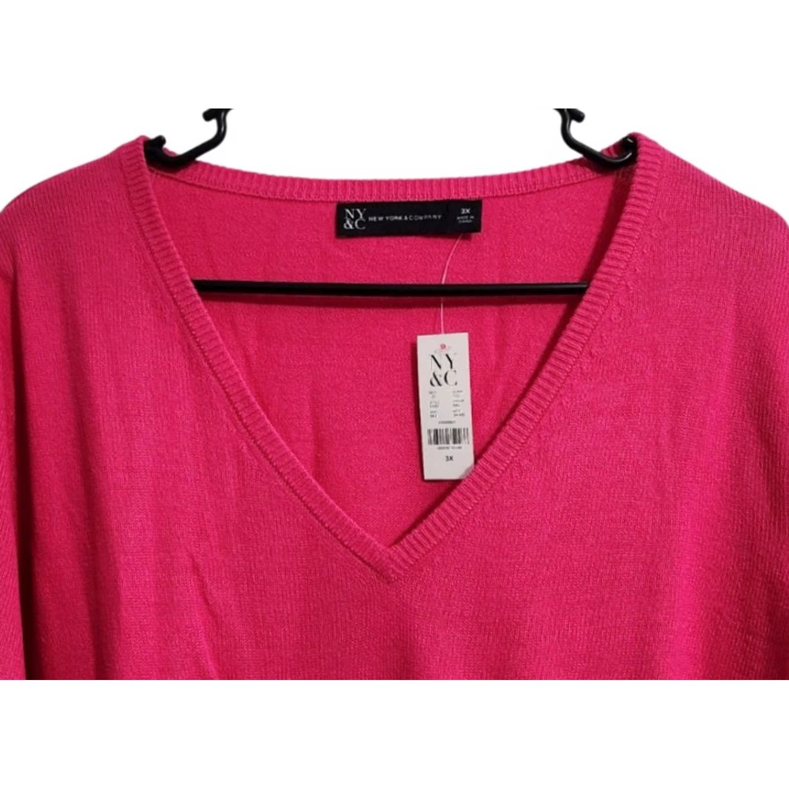 Vintage New York & Company NY&Co Womens 3X Sweater V-Neck Pullover Acrylic Pink Size XXL / US 16-18 / IT 52-54 - 3 Thumbnail