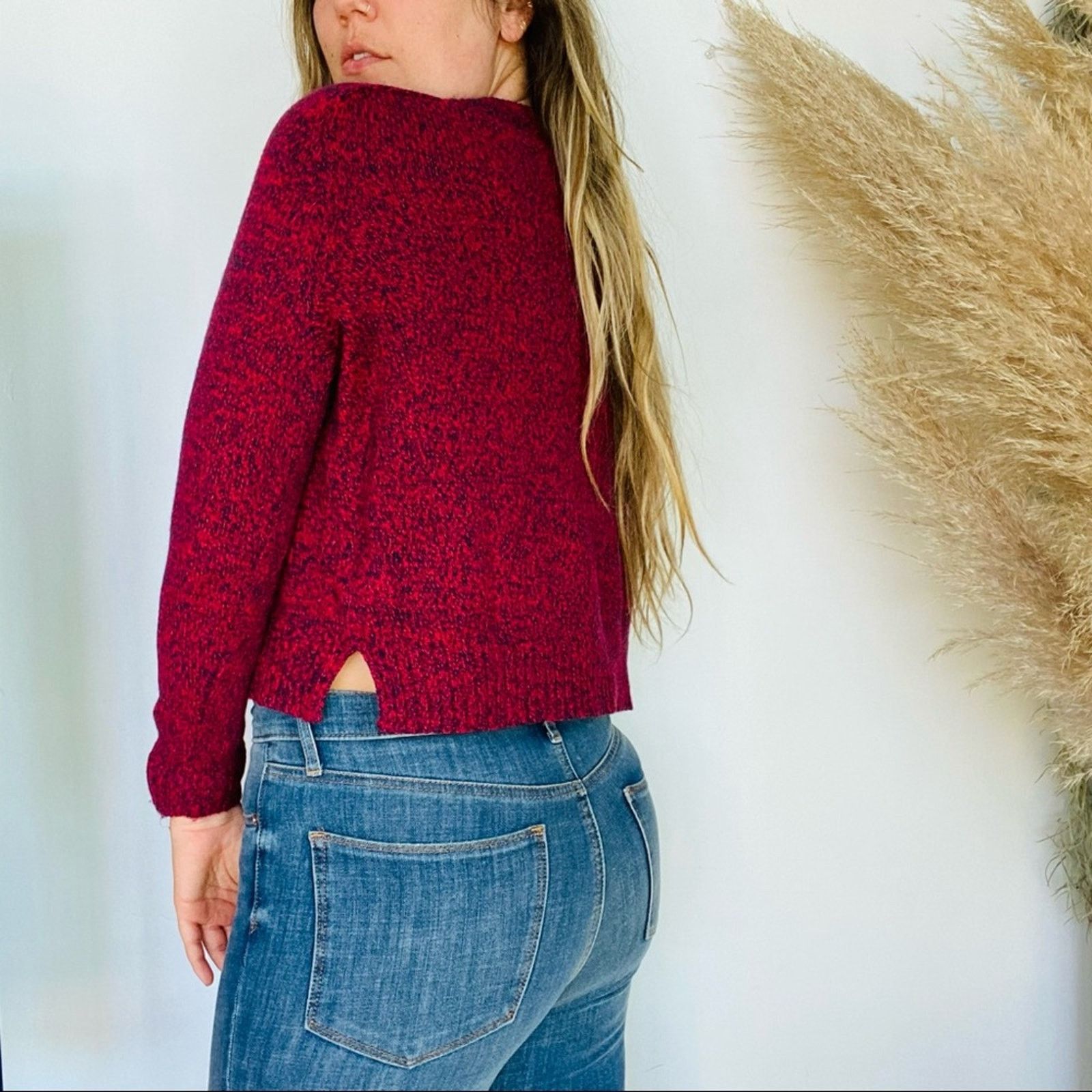 H&M H&M DIVIDED Red Blue Marled Knit Cropped Pullover Sweater Size M / US 6-8 / IT 42-44 - 3 Thumbnail