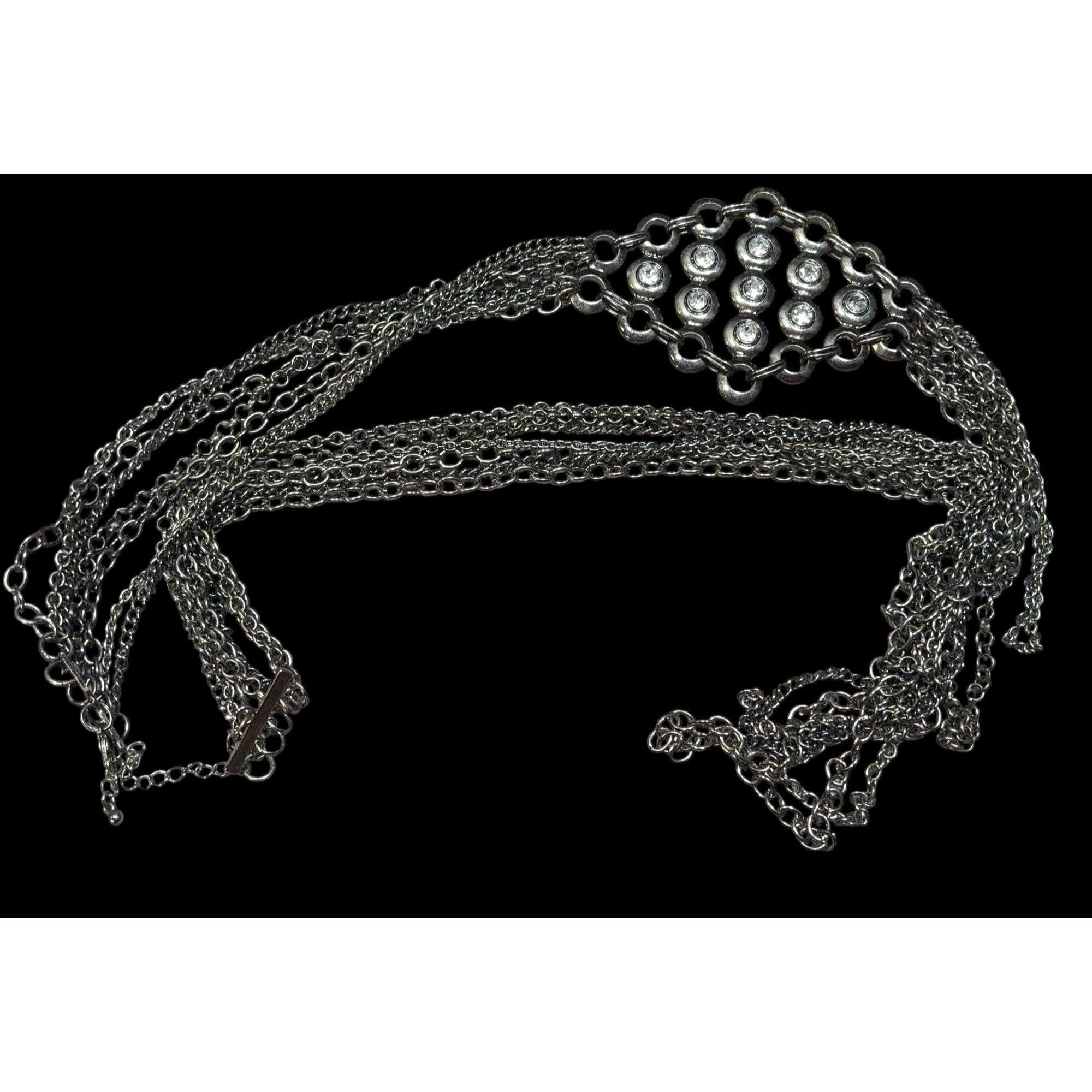 Other Glam Goth Metal Layered Chain Necklace With Rhinestone Accen Size ONE SIZE - 2 Thumbnail