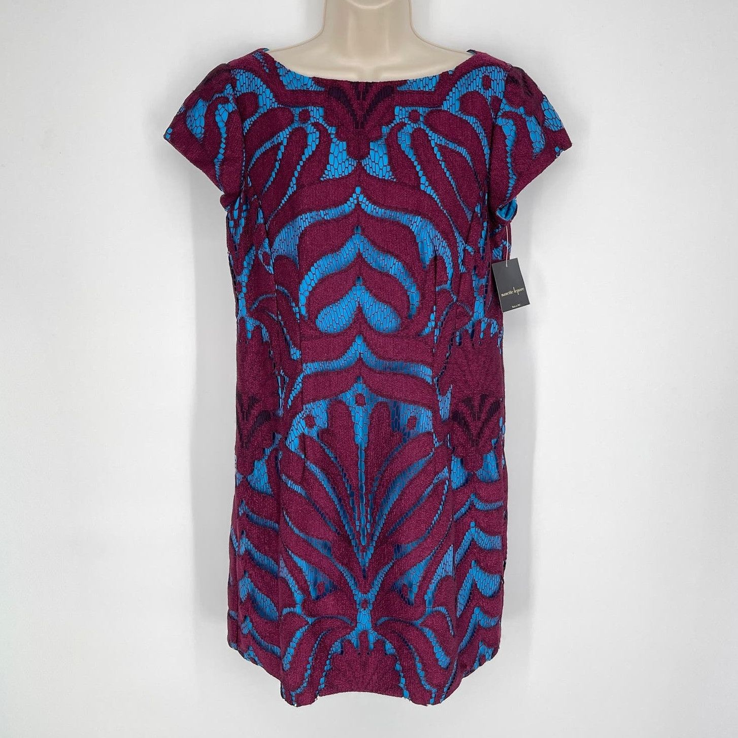 image of Nanette Lepore New Lucky Number Dress 12 Mulberry Cyan Silk in Mulberry/Cyan, Women's (Size XL)