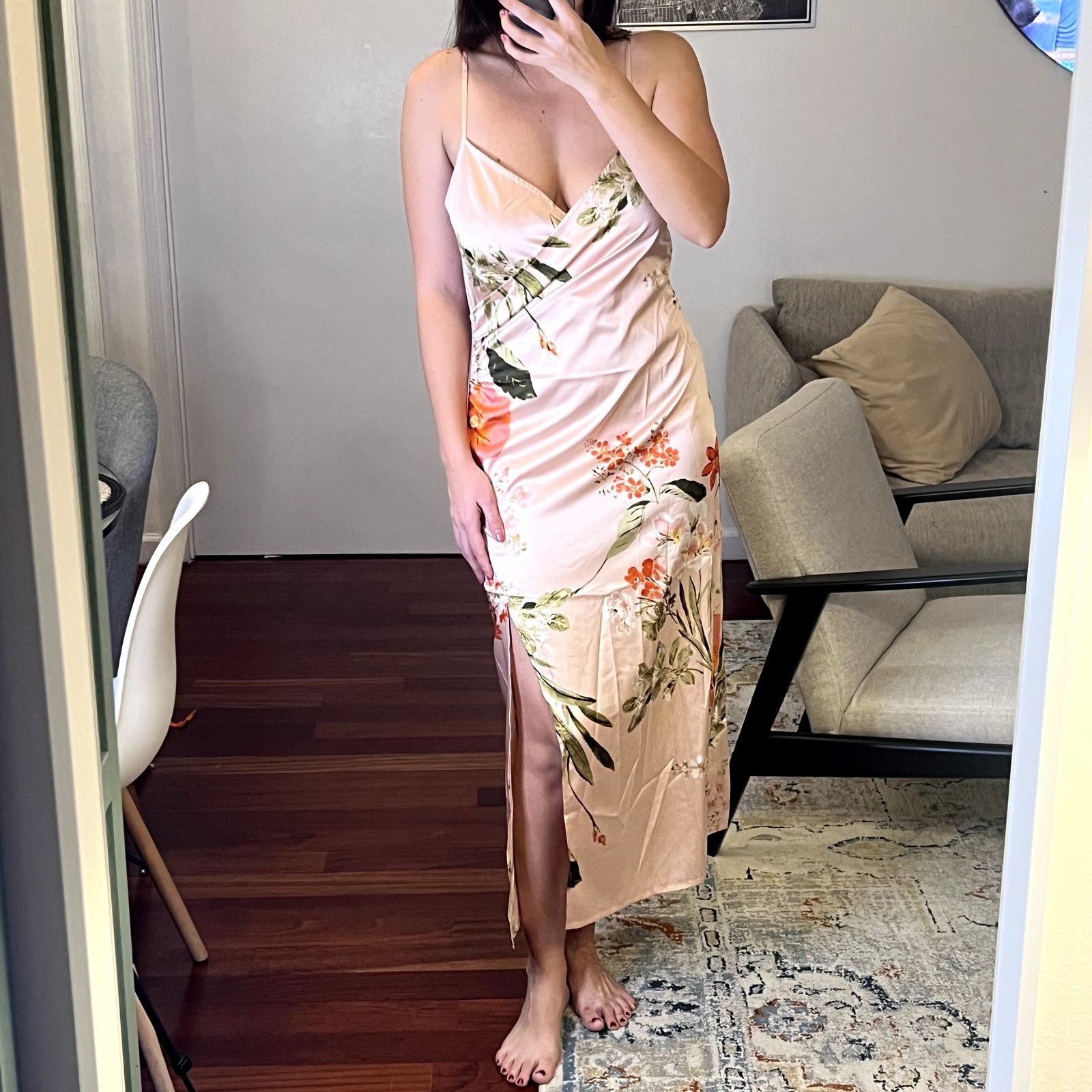 Lulus Lulus Remarkable Entrance pink floral print satin midi dress Size M / US 6-8 / IT 42-44 - 1 Thumbnail