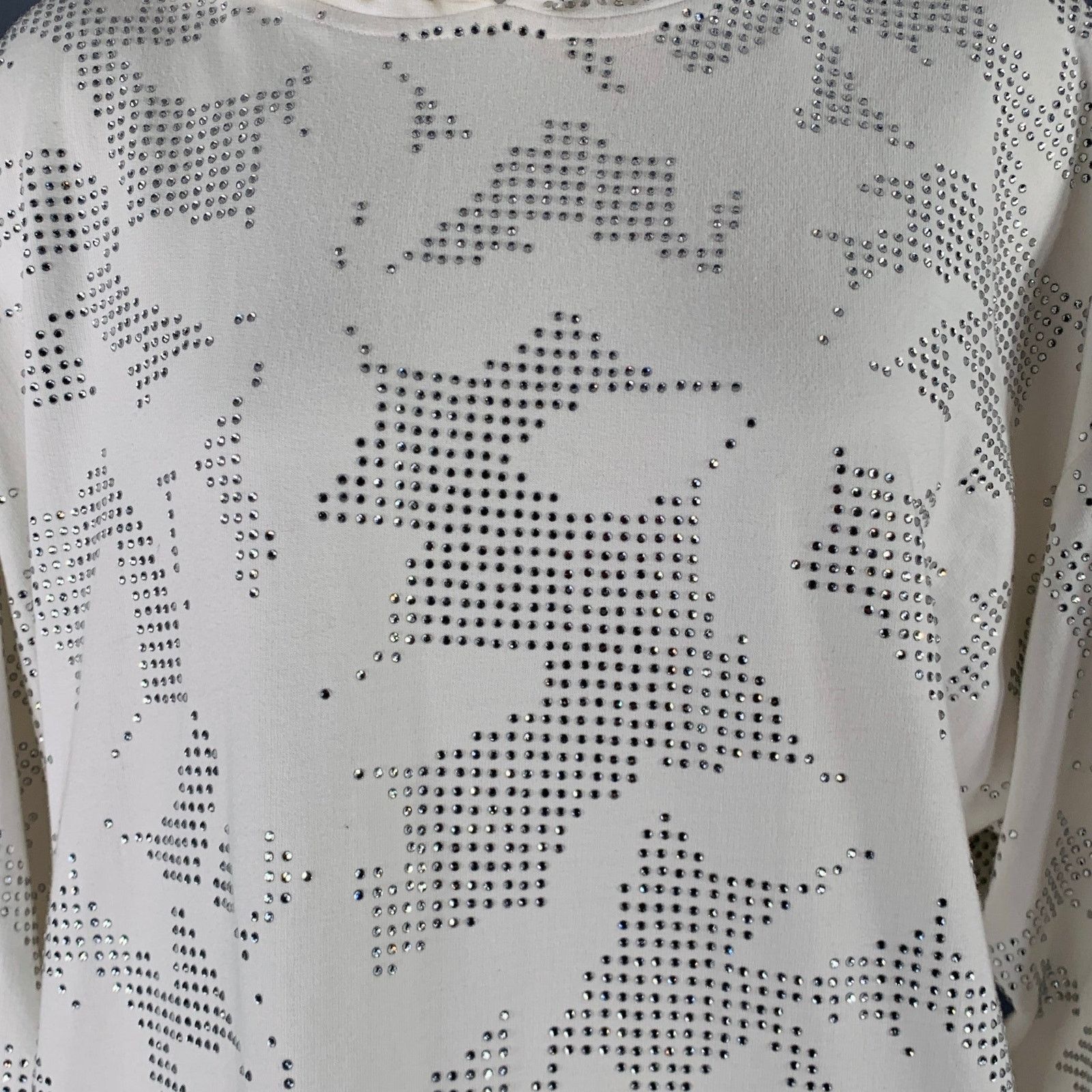 Other S White Silver Cotton Floral Rhinestone Hooded Sweater Size S / US 4 / IT 40 - 2 Thumbnail