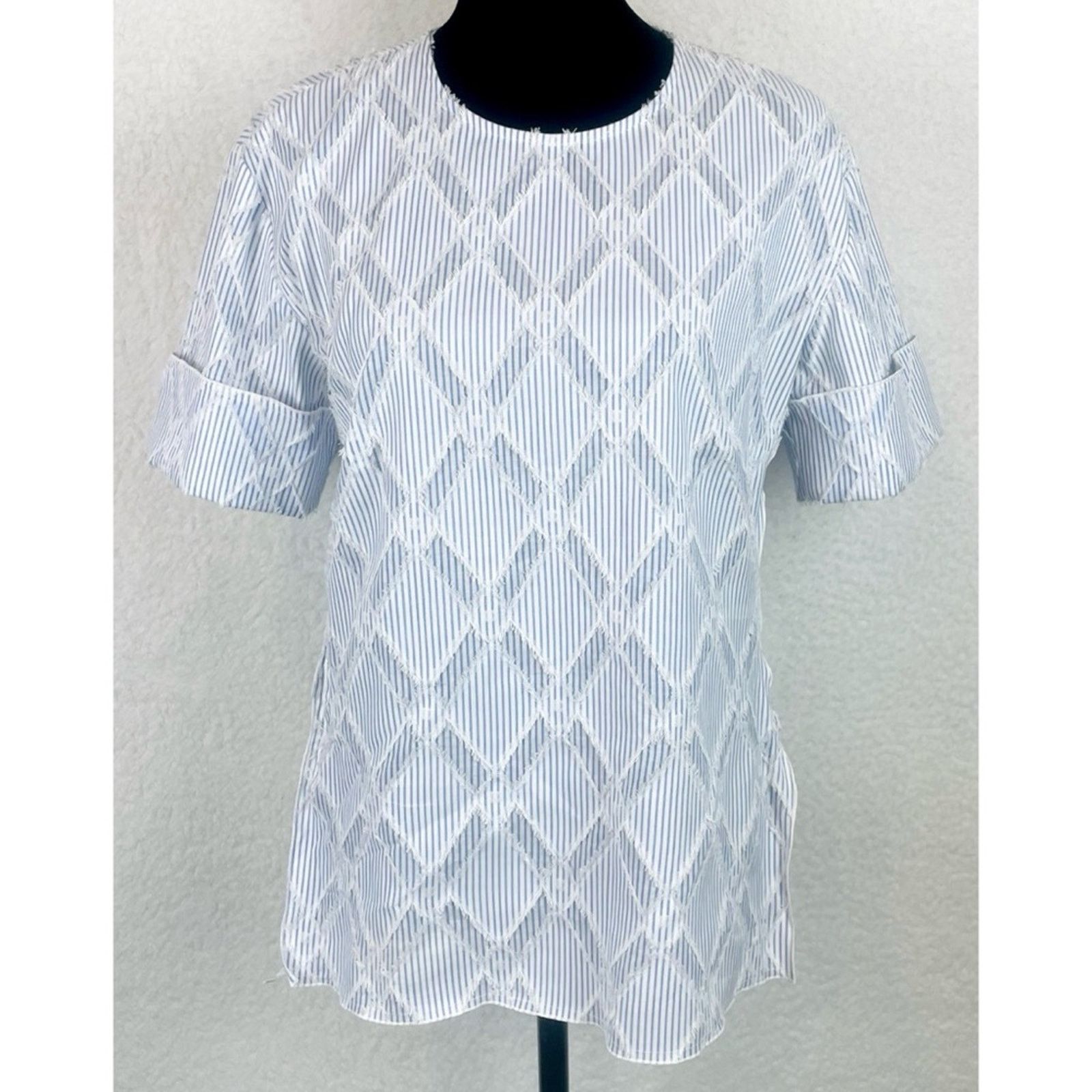 Derek Lam 10 Crosby DEREK LAM • 10 Crosby Striped Frayed Diamond Blouse Size S / US 4 / IT 40 - 1 Thumbnail