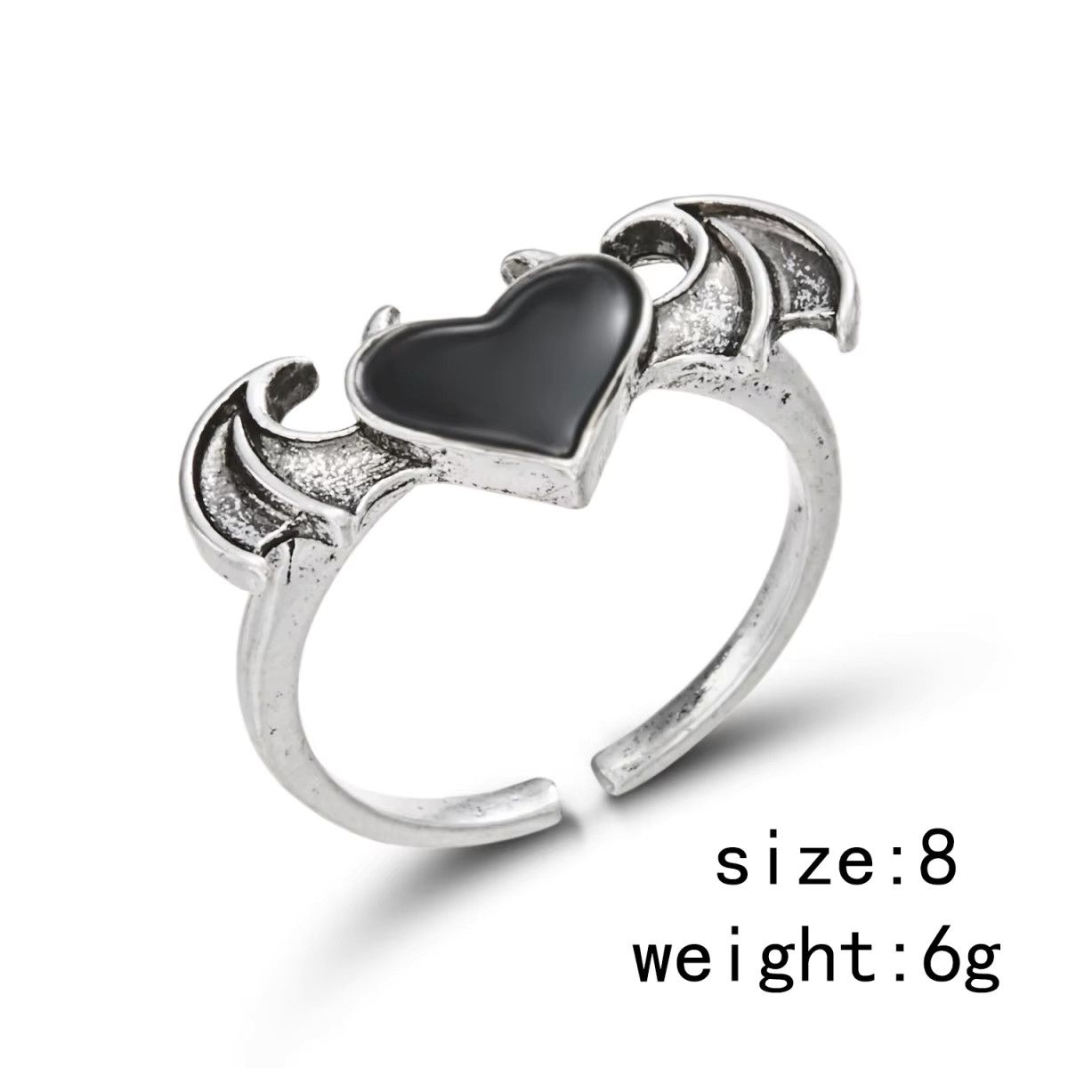Jewelry Retro Black Red Love Heart Demon Wings Rings Size ONE SIZE - 3 Thumbnail
