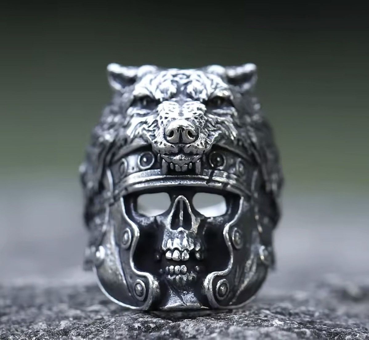 Jewelry wolf and skull viking ring gothic Size 8-13 Size ONE SIZE - 2 Thumbnail