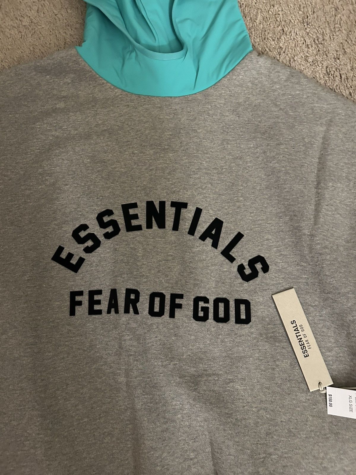 Essentials NWT Fear of God Essentials Hoodie Heather Grey/Minty Leaf Size US XL / EU 56 / 4 - 2 Thumbnail