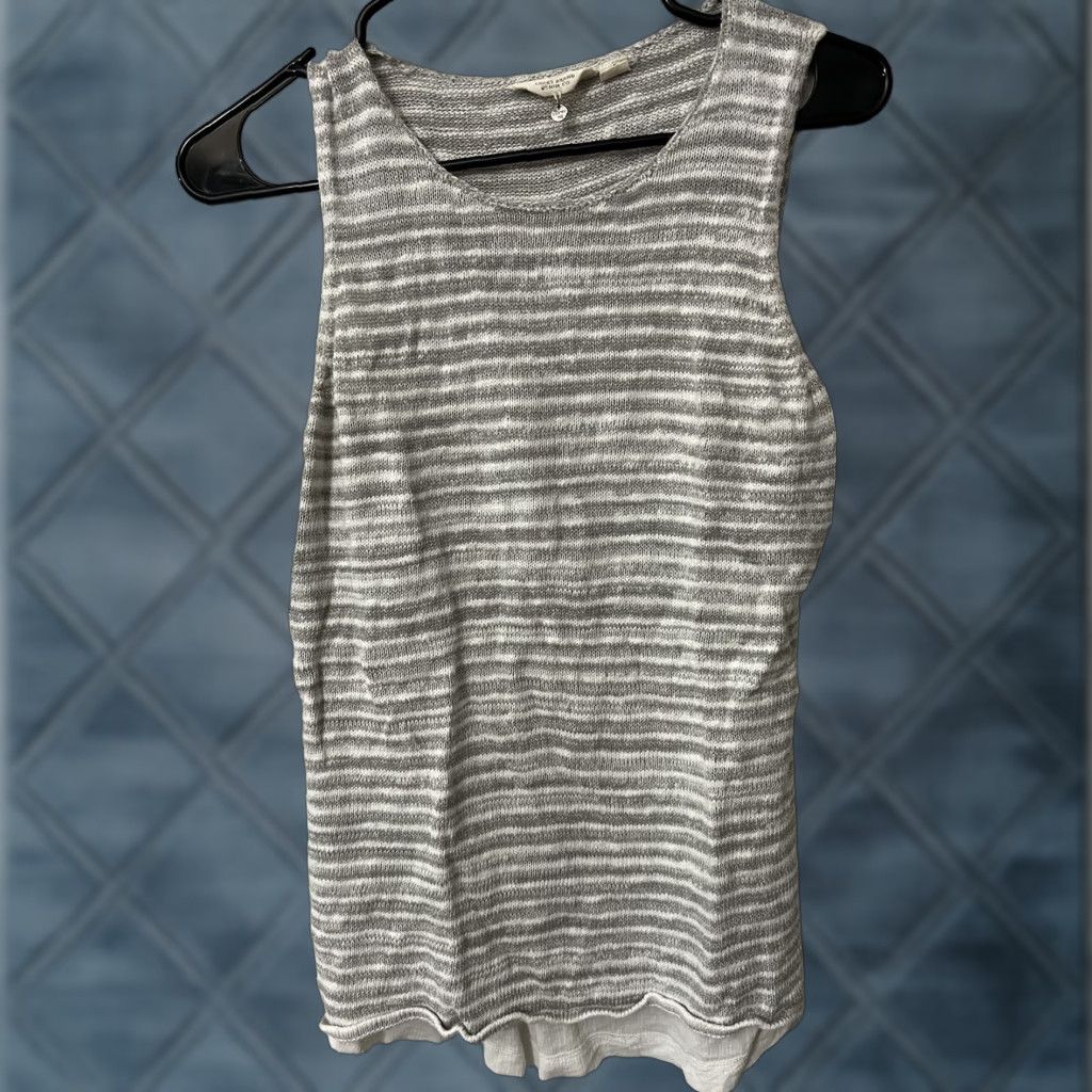 Lucky Brand Lucky Brand Tank Womens Striped Slub Knit Sleeveless Tunic Size S Gray Beach Open Knit Cotton Blend Size S / US 4 / IT 40 - 1 Thumbnail