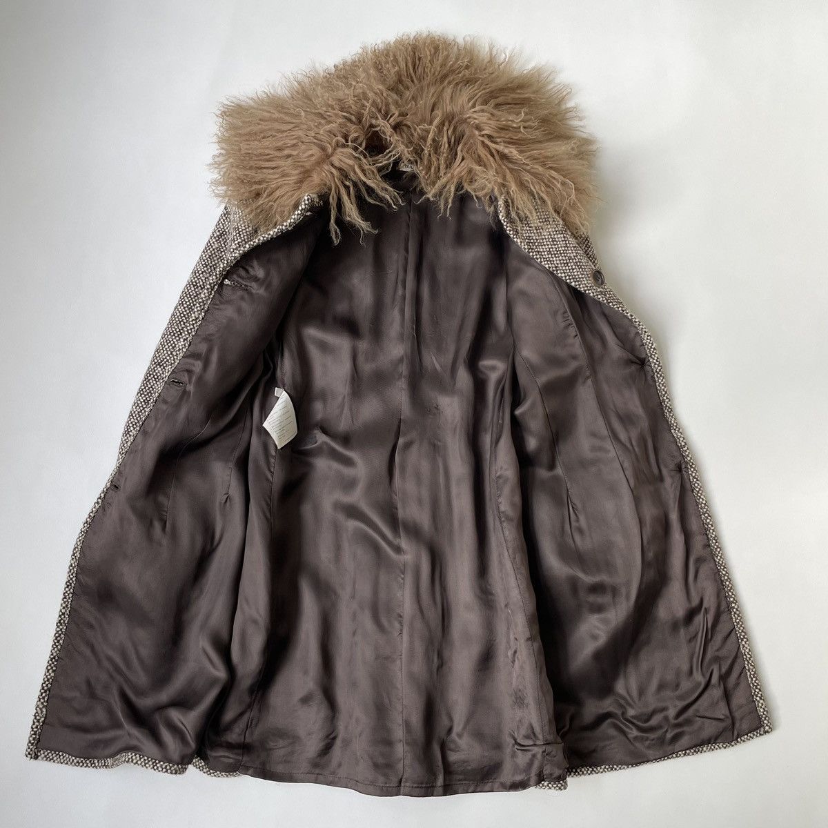 Miu Miu Early 2000s Shearling Collar Boucle Overcoat Size S / US 4 / IT 40 - 13 Thumbnail