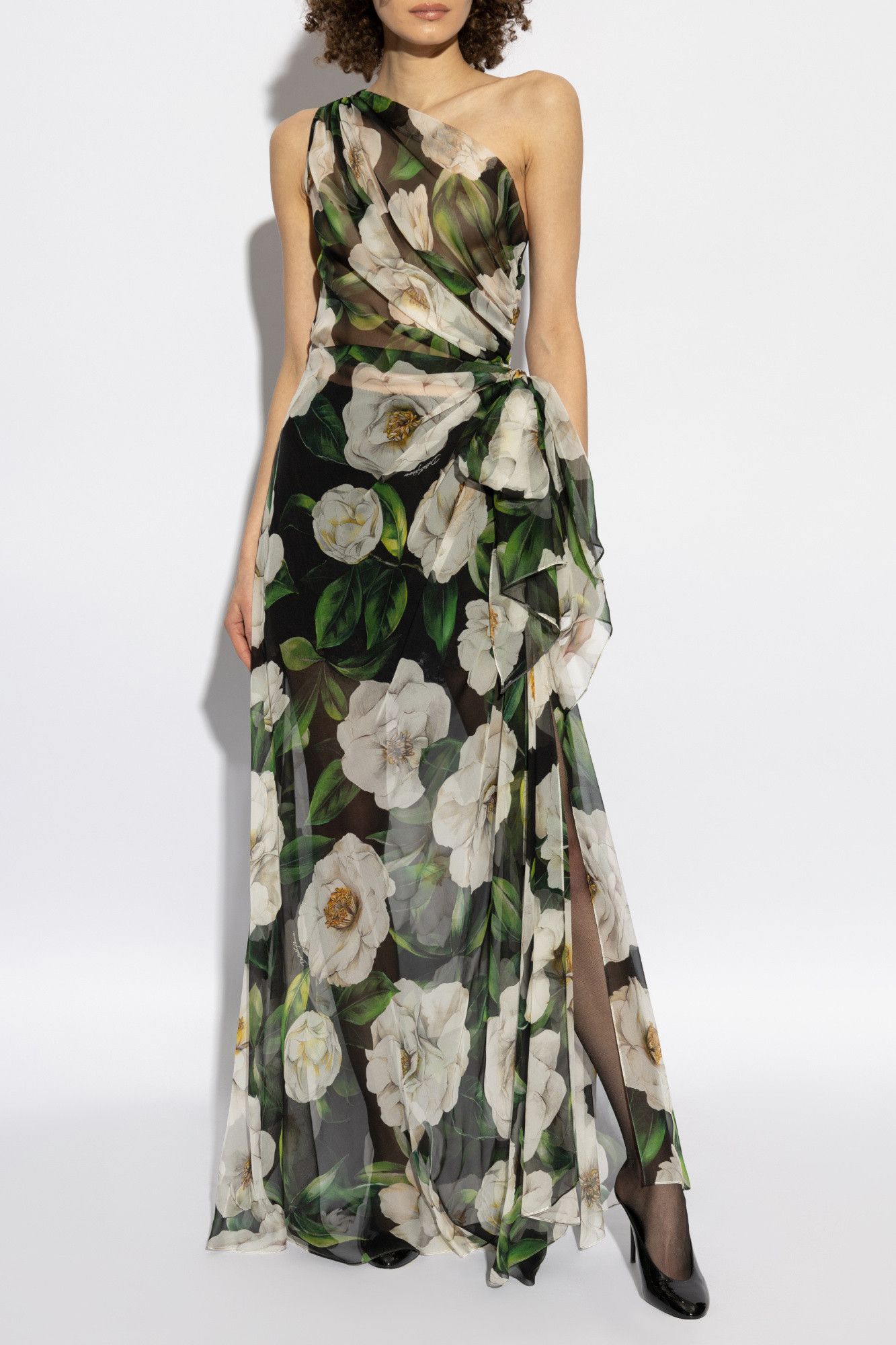 Dolce & Gabbana o1s22i1n0225 Long One-Shoulder Floral Silk Dress Multicolor Size M / US 6-8 / IT 42-44 - 3 Thumbnail