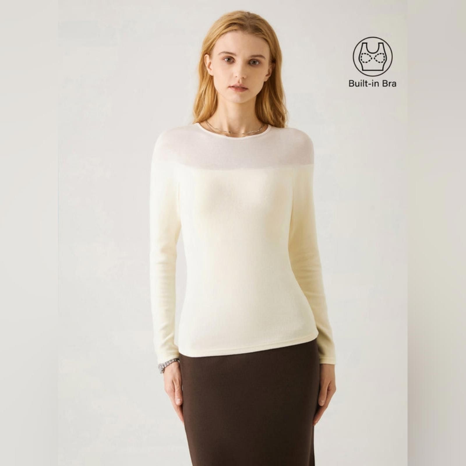 Designer OGL Light Thermal Tencel Wool Sheer Shoulder Brami Top Size S / US 4 / IT 40 - 8 Thumbnail