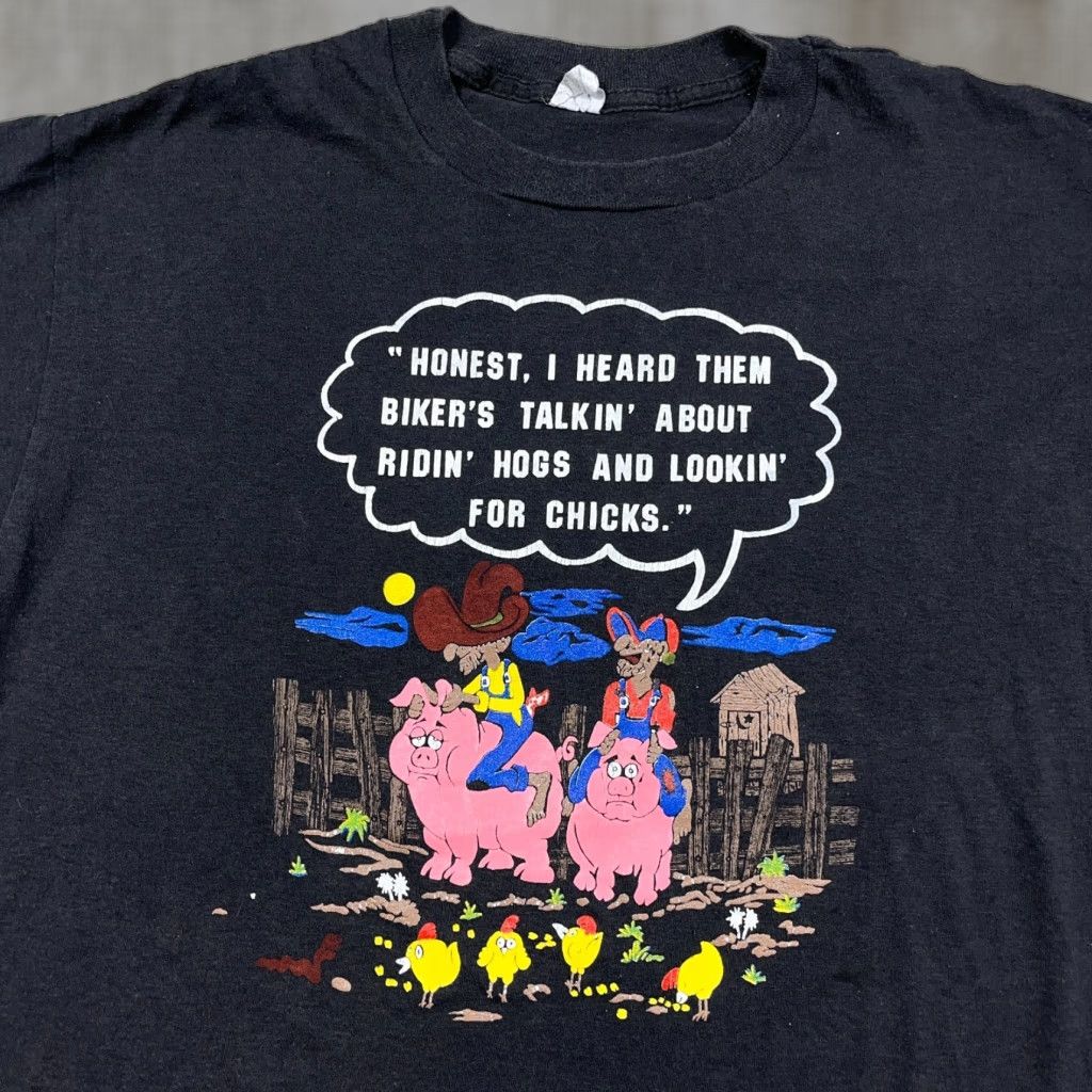 Vintage VINTAGE Nike Shirt Men XL Black Motorcycle Ridin Hogs Pig Joke Funny 80s Chicks Shirt Size US XL / EU 56 / 4 - 1 Thumbnail