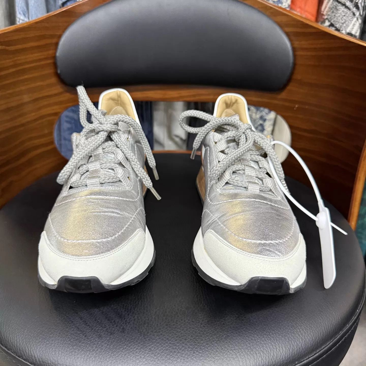 Hermes Hermes Silver-White-Brown Colorblock Sneakers 37.5 99 New Size US 7 / IT 37 - 2 Thumbnail
