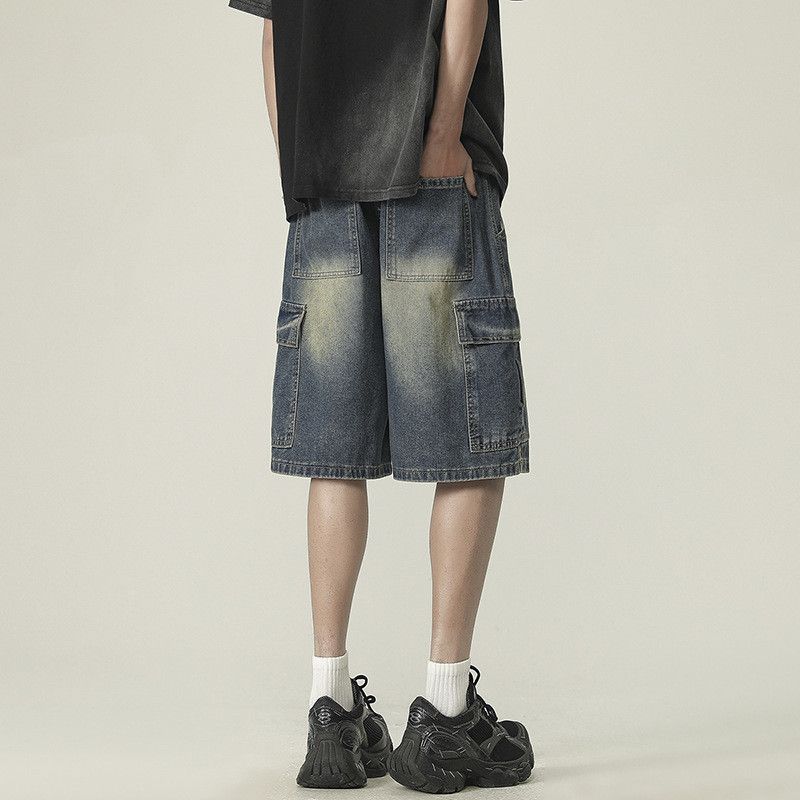Japanese Brand Men's Loose Straight Leg Retro Casual Cargo Denim Shorts Size US 32 / EU 48 - 3 Thumbnail