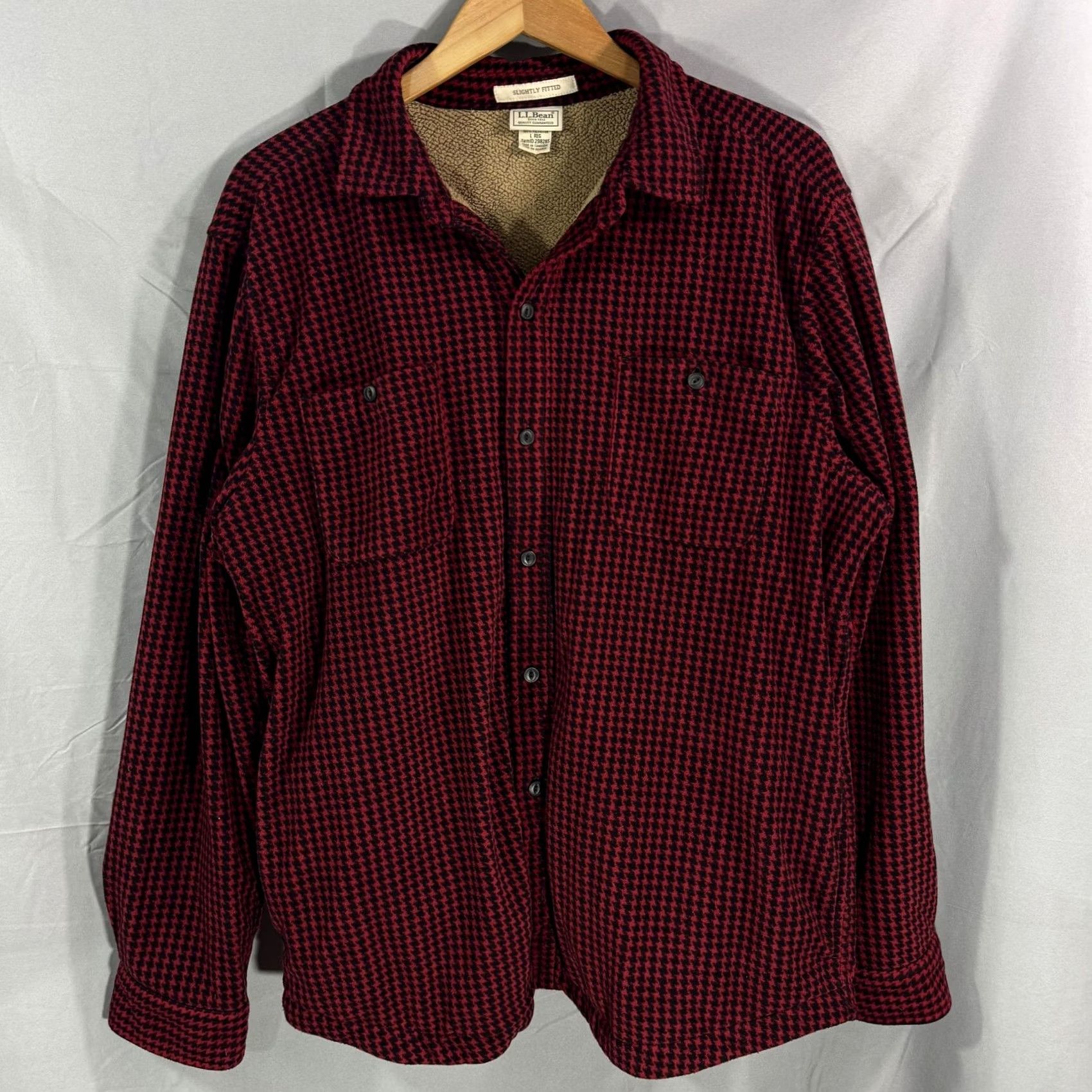 Vintage LL Bean Shirt Mens Large Red Black Houndstooth Fleece Lined Button Up Outdoors Size US L / EU 52-54 / 3 - 2 Thumbnail