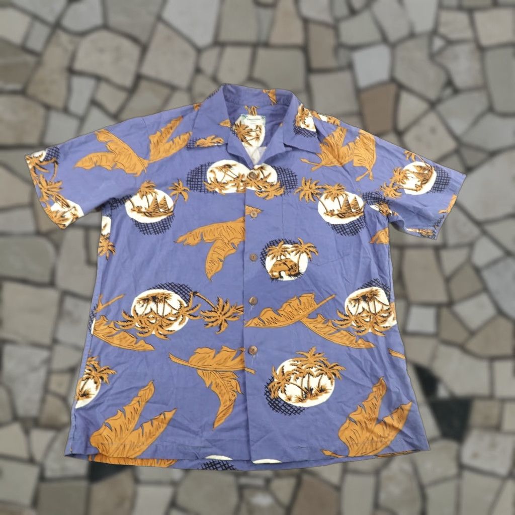 Vintage VINTAGE Kamehameha Men's Large Hawaiian Shirt Cotton Aloha Beach Tropical Short Sleeve Blue Brown Button-Up Size US L / EU 52-54 / 3 - 1 Thumbnail