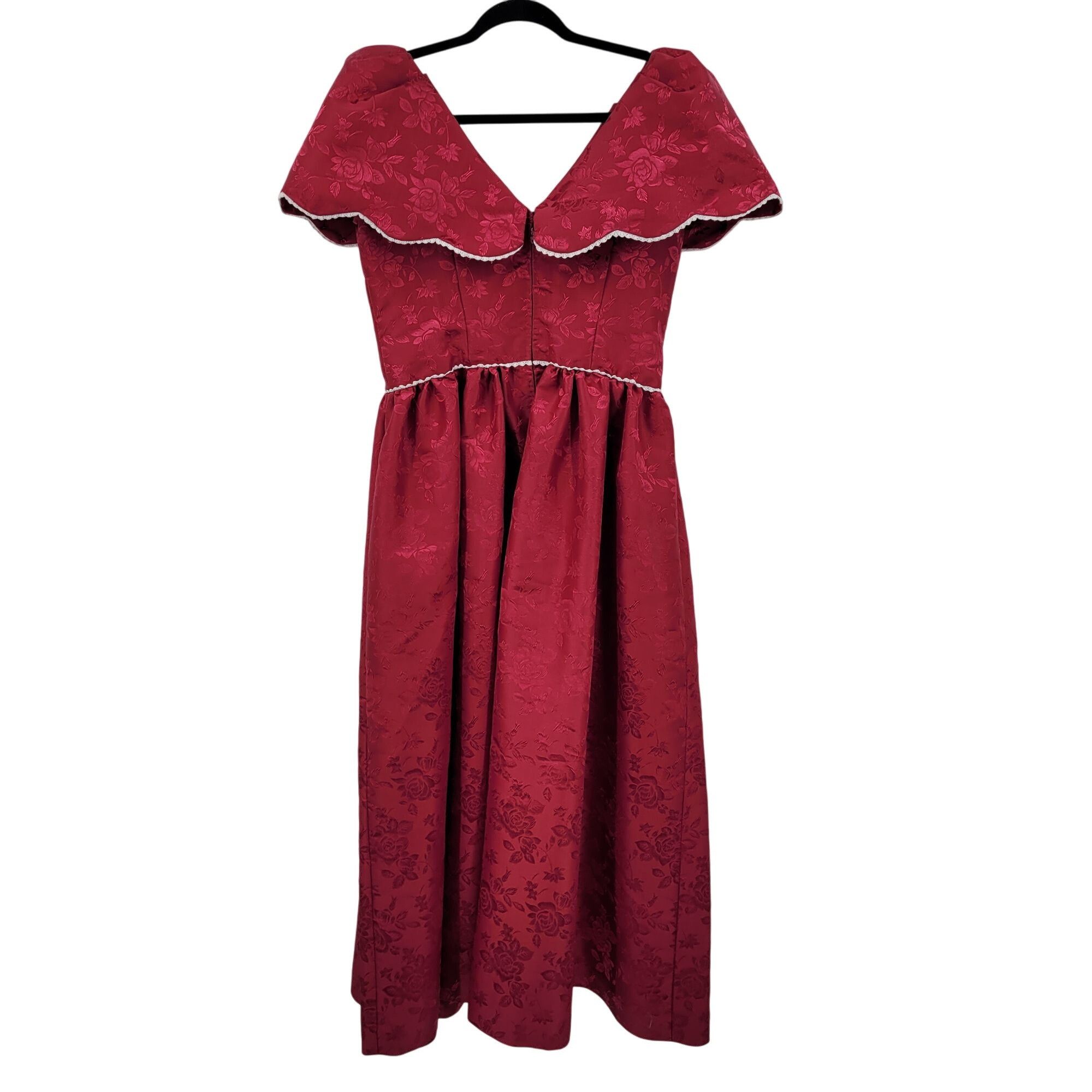 Handmade Vtg 80s Handmade Red Floral Jacquard Dress Sz M Fit & Flare Size M / US 6-8 / IT 42-44 - 6 Thumbnail