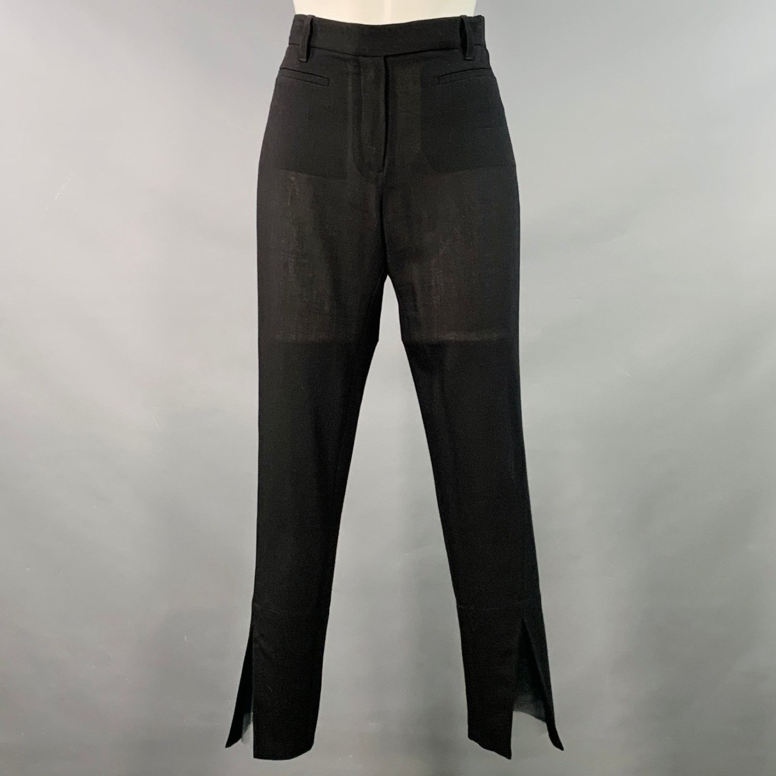 Ann Demeulemeester Size 8 Black Wool Flat Front Ankle Slit Dress Pants Size 30" / US 8 / IT 44 - 1 Thumbnail