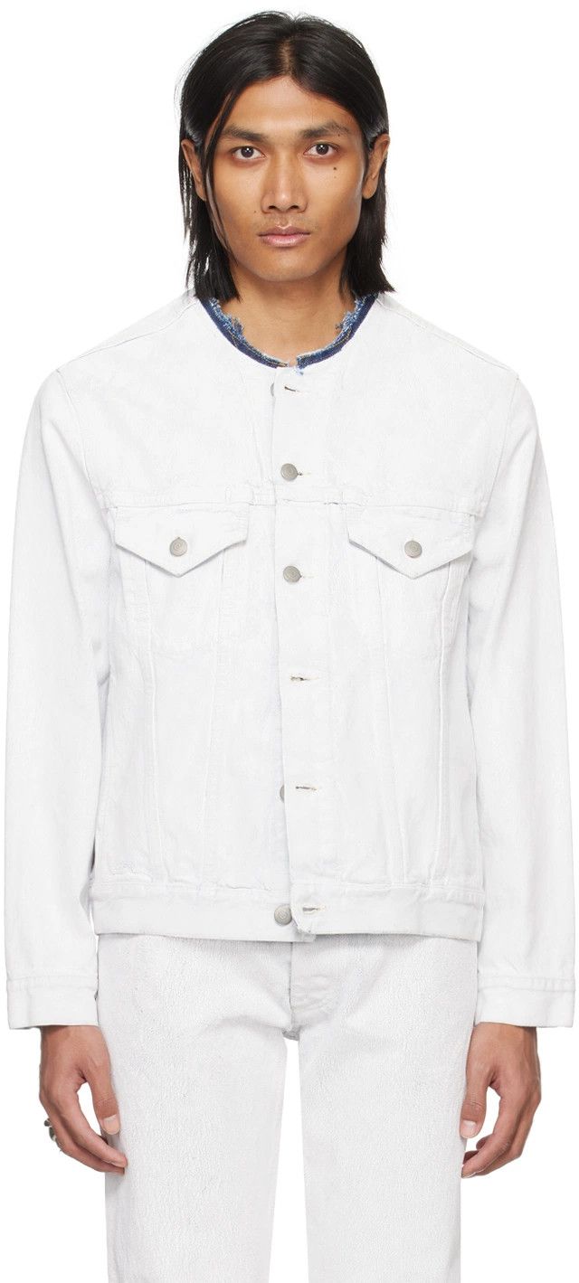 o1y1124 Collarless Denim Jacket in White