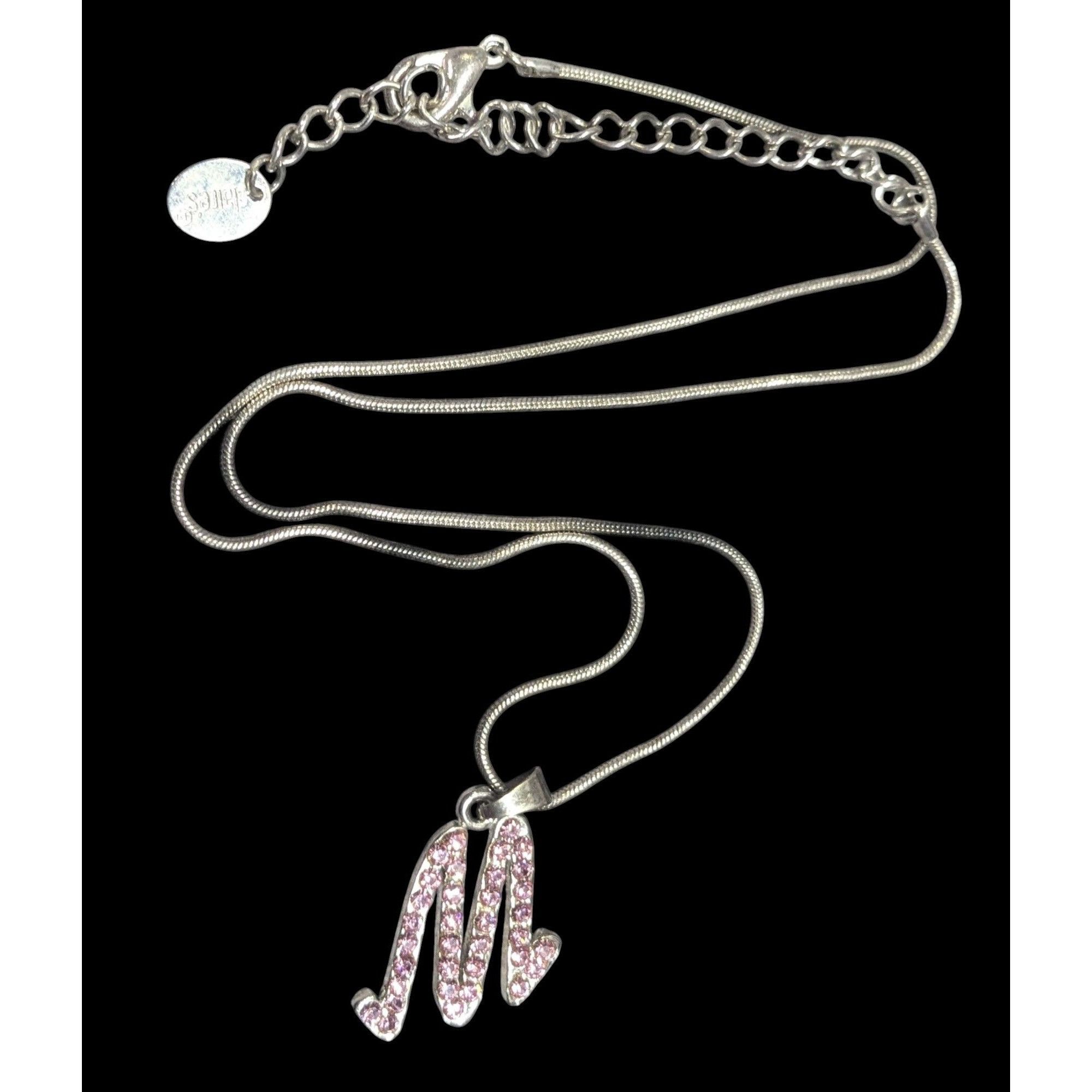 Other Pink Rhinestone M Monogram Silver Tone Pendant Necklace Size ONE SIZE - 1 Thumbnail