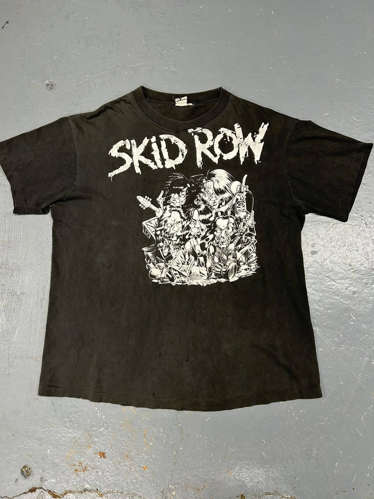 image of Band Tees x Vintage Crazy Vintage 1992 Skid Row Asia Tour Faded Black Band Shirt, Men's (Size XL)