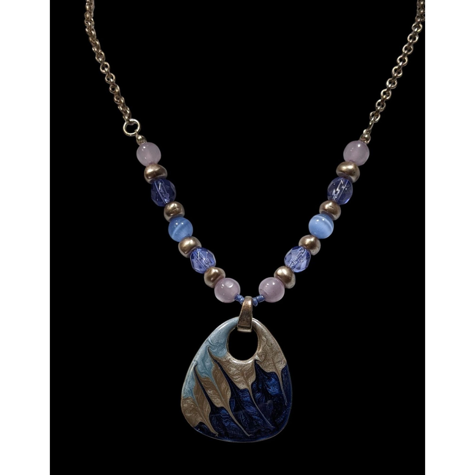 Other Abstract Beaded Necklace With Blue And Silver Tone Enamel Pe Size ONE SIZE - 2 Thumbnail
