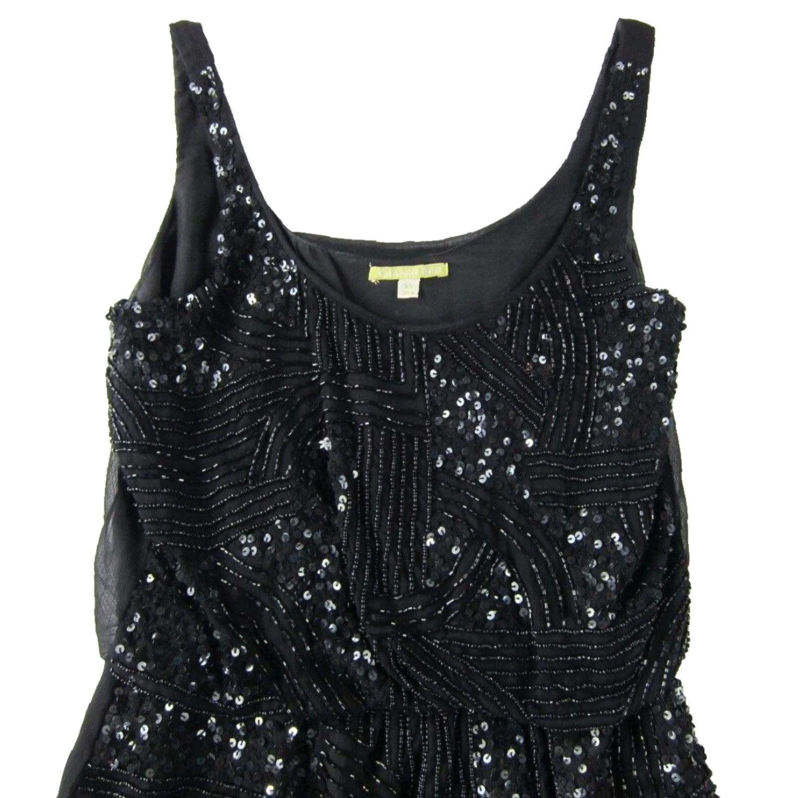 Vintage Gianni Bini Black Sparkle Beaded Sequin Sheath Tank Cocktail Party Dress Size XS Size XS / US 0-2 / IT 36-38 - 4 Thumbnail