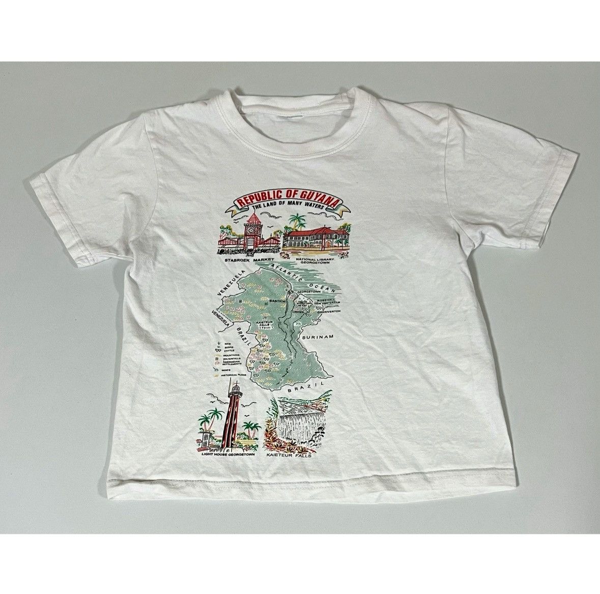 White ‘Republic of Guyana’ Map T-Shirt Tee Size 12 (Kids) 🇬🇾✨