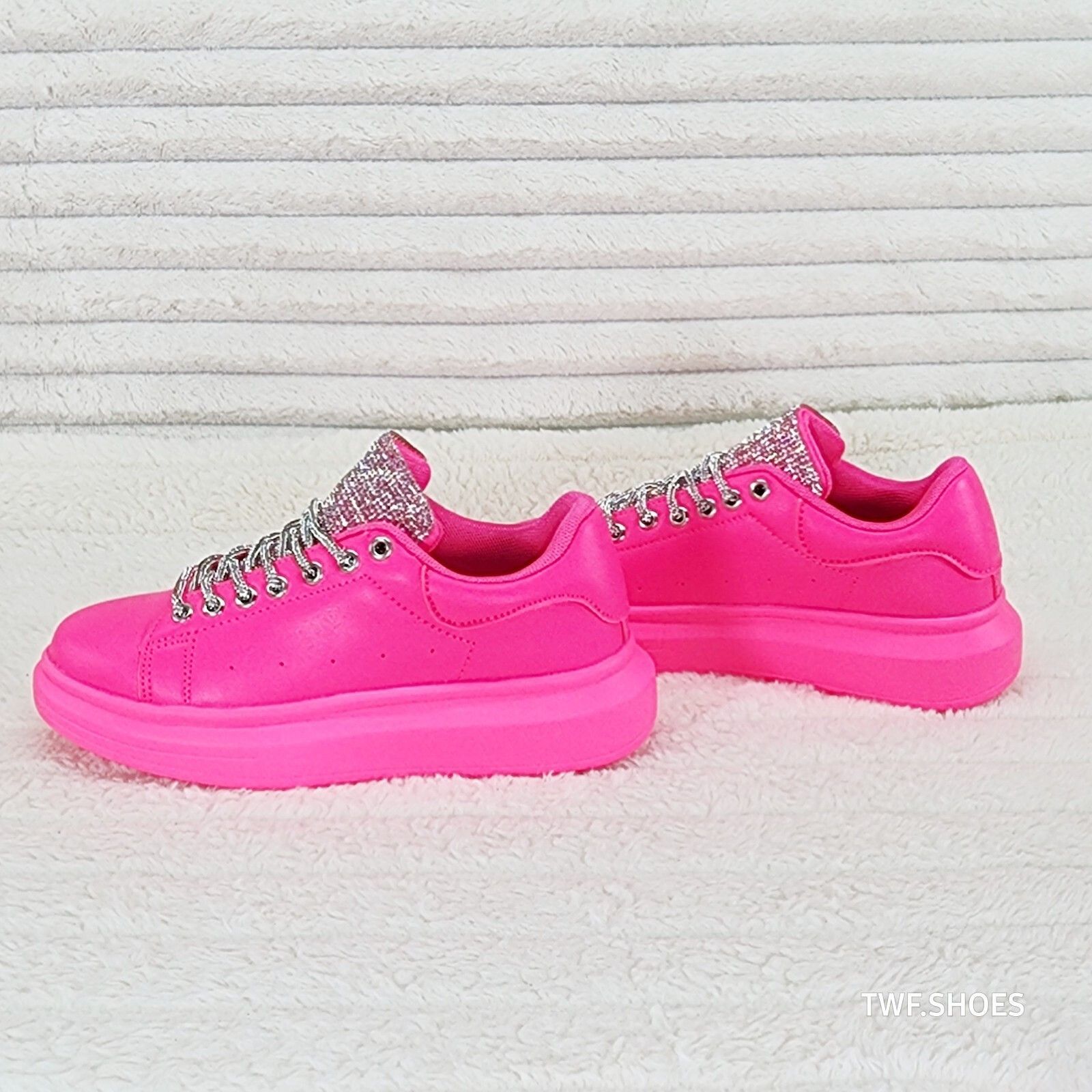 Other Comfy Cush 4 Bright Neon Hot Pink Rhinestone Fashion Sneaker Size US 9 / IT 39 - 4 Thumbnail