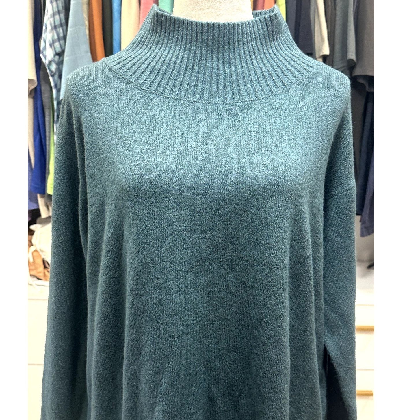 Other Caslon Womens Green Funnel Neck Cotton Blend Sweater XL NWOT Size XL / US 12-14 / IT 48-50 - 3 Thumbnail