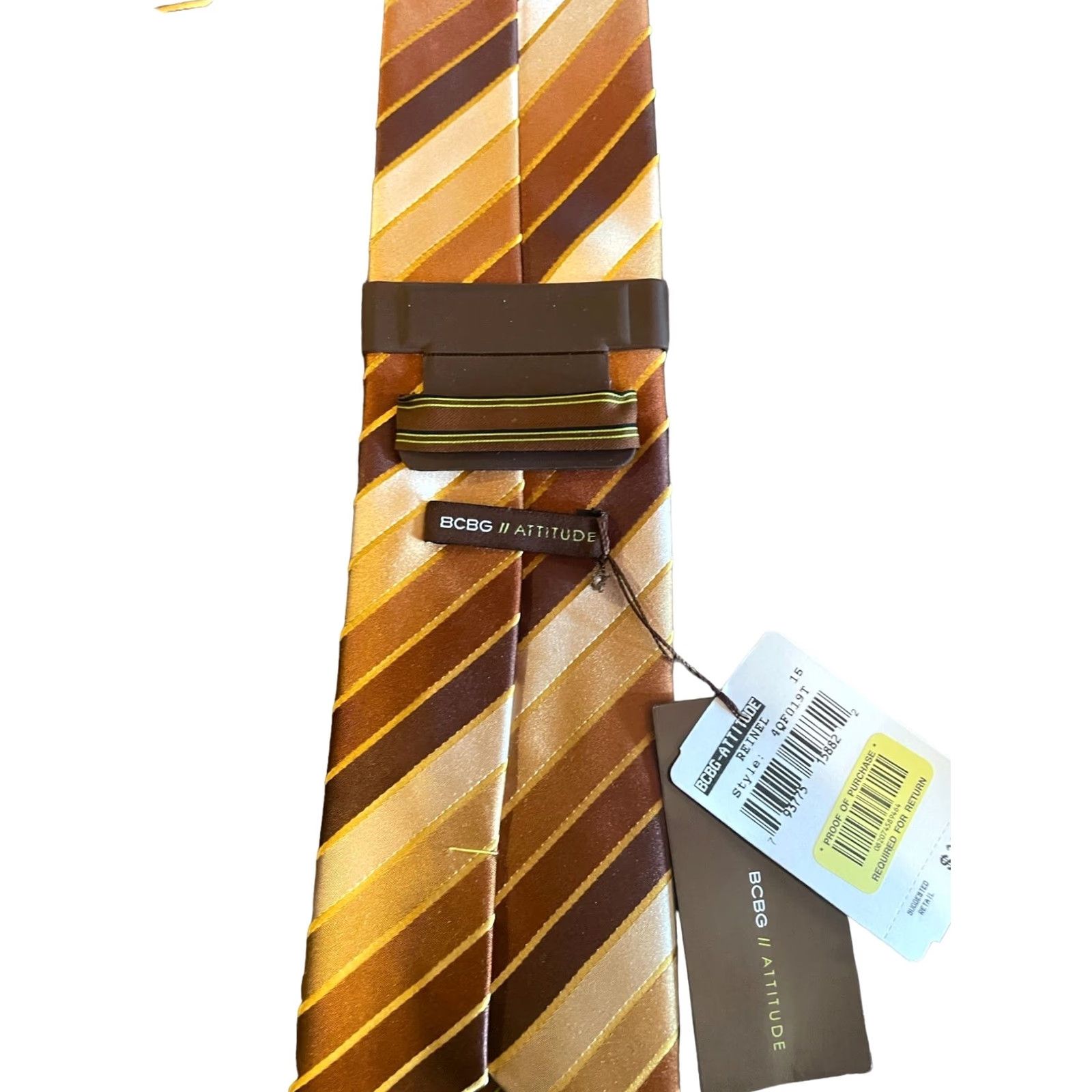 Bcbgmaxazria VINTAGE? No — BCBG ATTITUDE Tie Men Brown Gold Striped 100% Silk Hand Sewn 57"-60" Classic Width Mens Size ONE SIZE - 6 Thumbnail