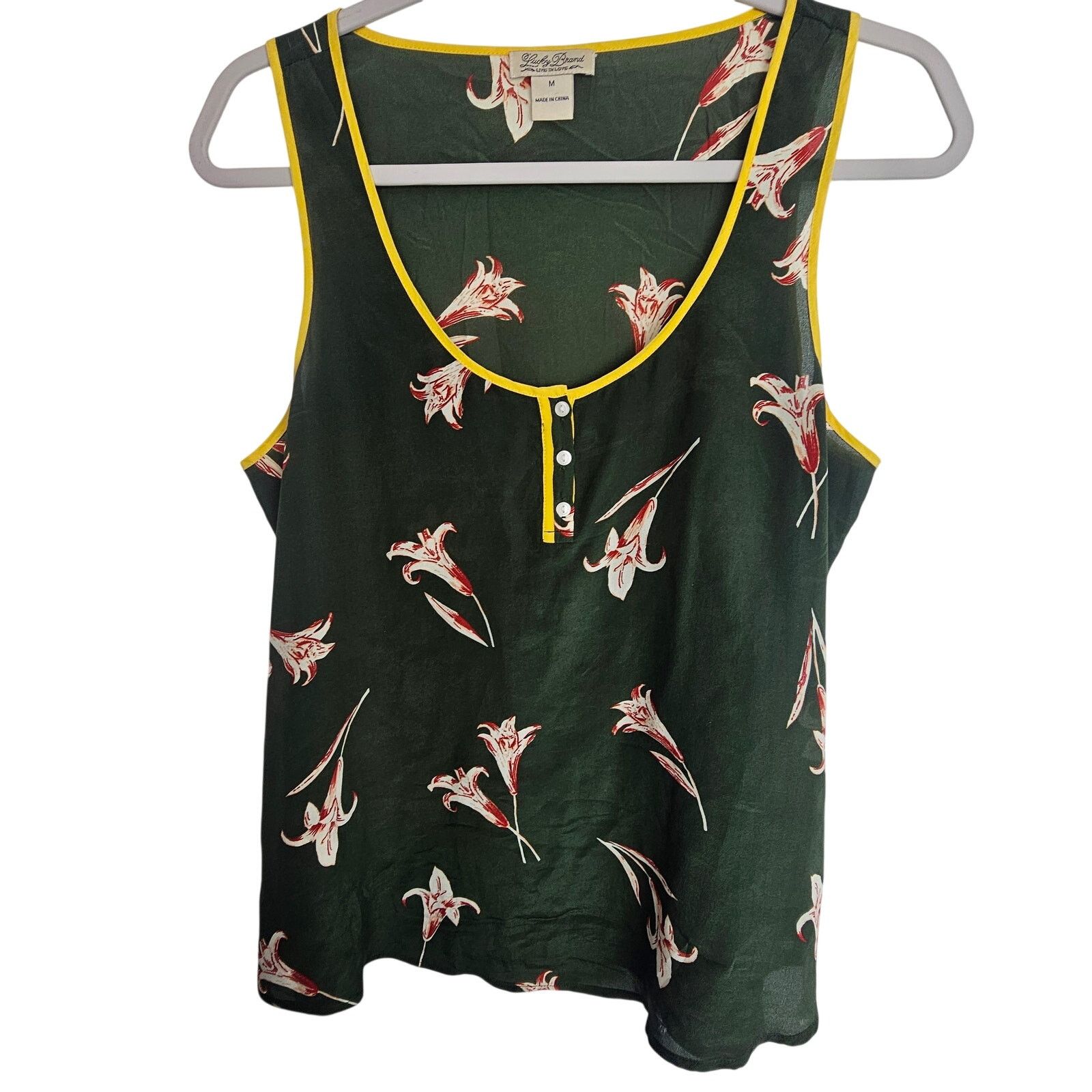 Lucky Brand Lucky Brand Womens Floral Silk Tank Sz M Olive Green Western Size M / US 6-8 / IT 42-44 - 1 Thumbnail