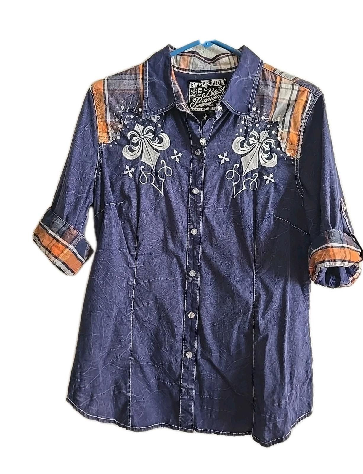 Affliction Affliction Bling Snap Shirt Womens S Rhinestones Embroidered Size S / US 4 / IT 40 - 2 Thumbnail