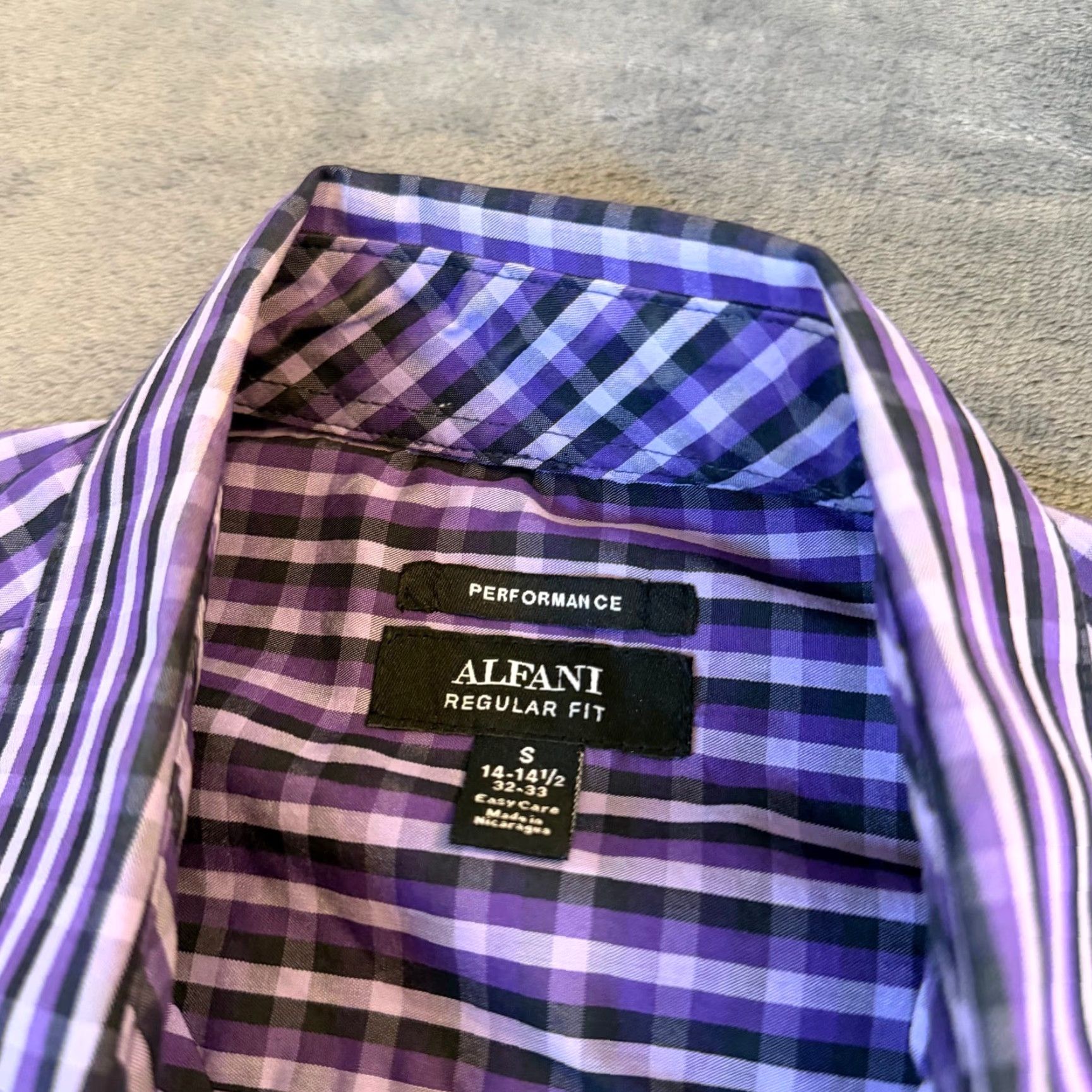 Alfani Alfani Dress Shirt Purple Black Gingham Check Mens Small Regular Fit Shirt Size 36R - 3 Thumbnail