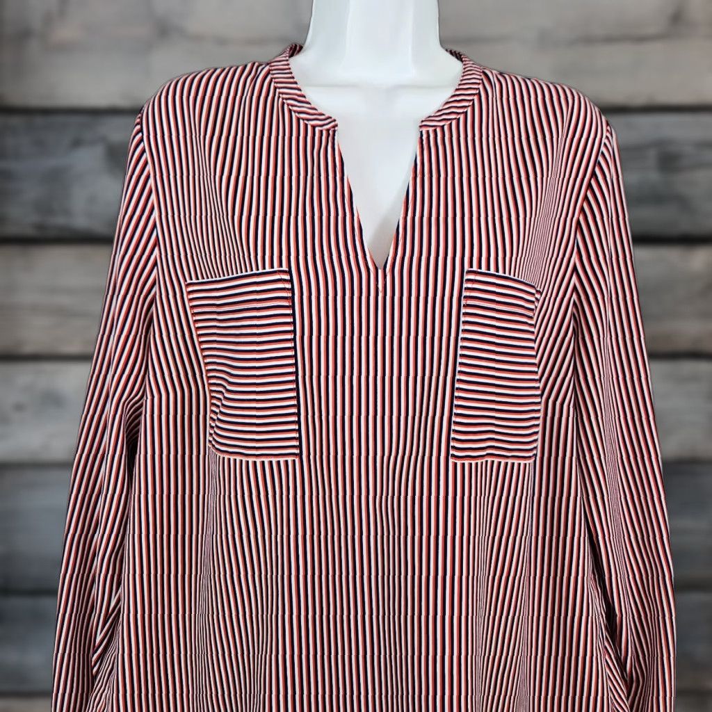 Vintage Cabi 5335 Womens Franklin Blouse Striped Long Sleeve Pullover Red Blue Sz L Size L / US 10 / IT 46 - 1 Thumbnail