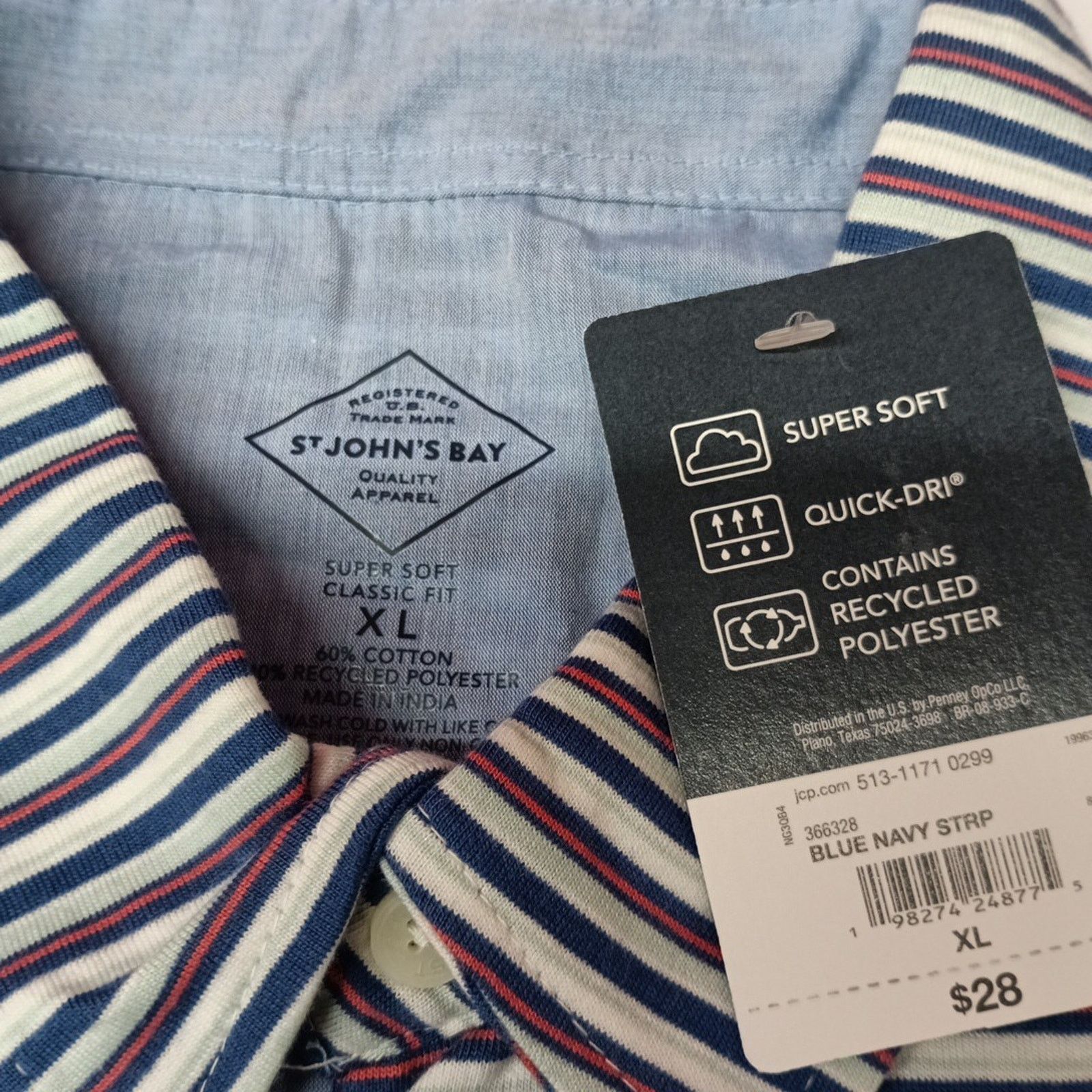 St. Johns Bay St. John's Bay Polo Shirt Men's Size XL Blue Navy Striped Size US XL / EU 56 / 4 - 3 Thumbnail