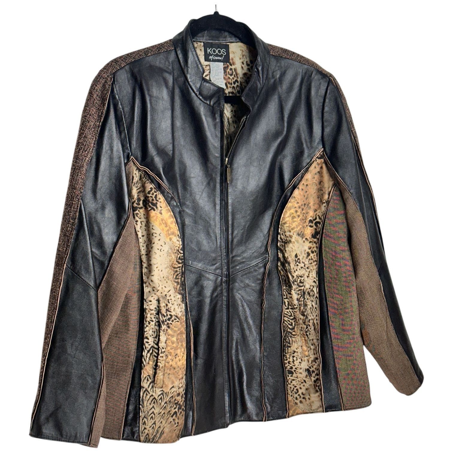 Designer Koos of Course Womens Leather Tweed Mix Media Jacket with An Size XXL / US 16-18 / IT 52-54 - 3 Thumbnail