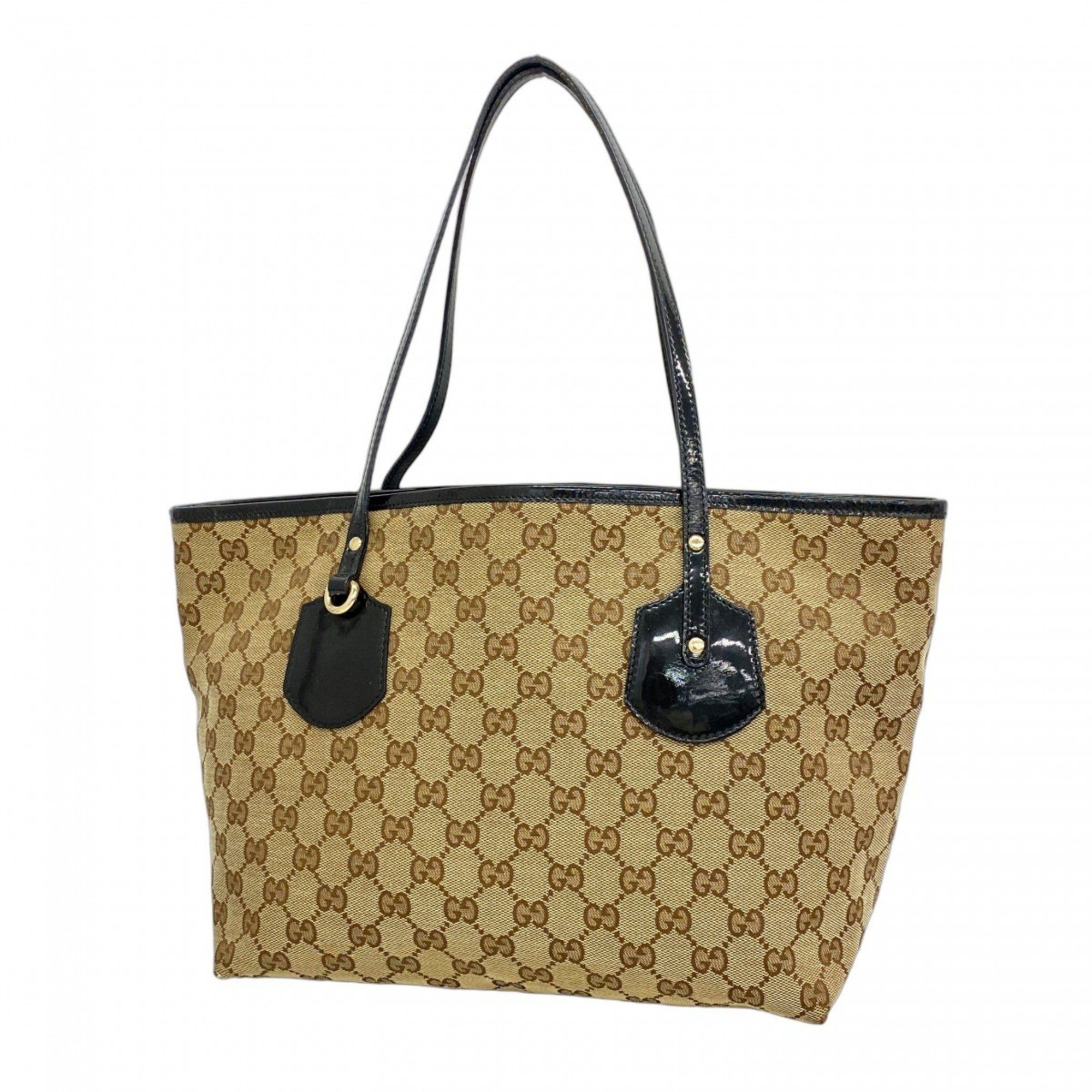 Gucci Tote Bag GG Canvas 211976 Beige Black Champagne Women's