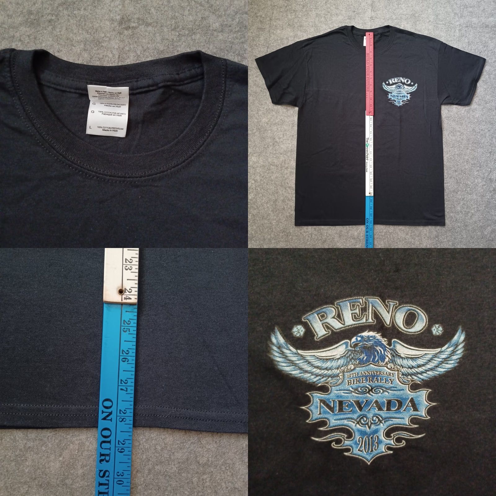 Gildan Reno NV Bike Rally Mens Shirt L Black 19th Anniversary Double Side Graphic 2013 Size US L / EU 52-54 / 3 - 8 Thumbnail