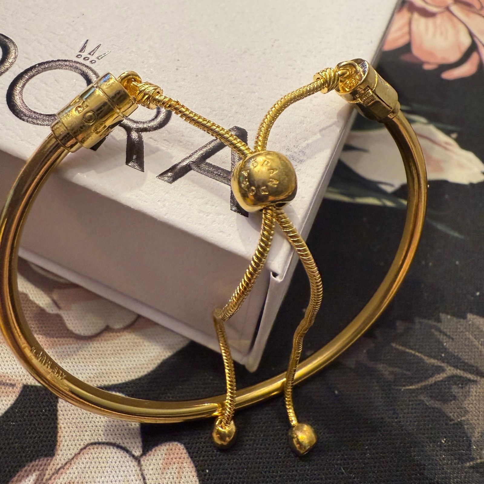 pandora Authentic Pandora, SZ 2 Med, Gold Plated Bangle Slider Size ONE SIZE - 1 Thumbnail
