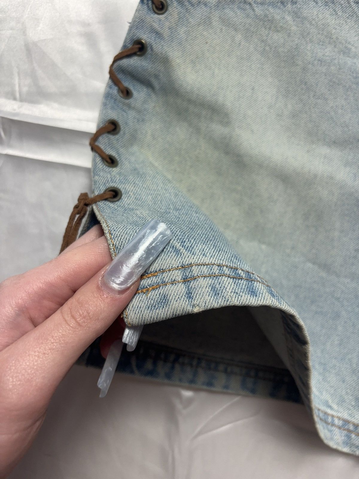 Japanese Brand × Vintage Lace up faded vintage denim mini skirt Size 27" / US 4 / IT 40 - 10 Thumbnail