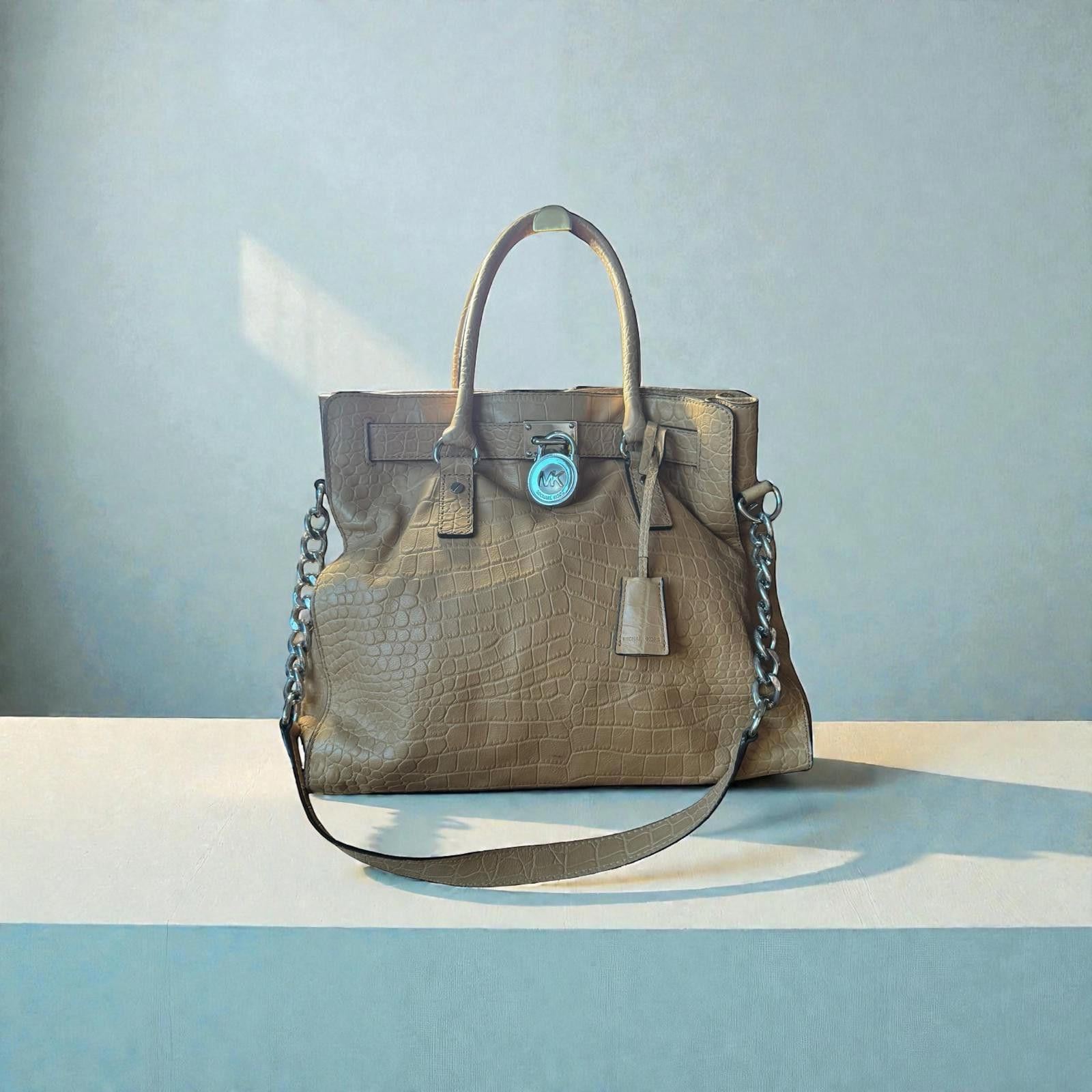 Michael Kors MICHAEL Michael Kors Taupe Croc-Embossed Handbag Size ONE SIZE - 1 Thumbnail